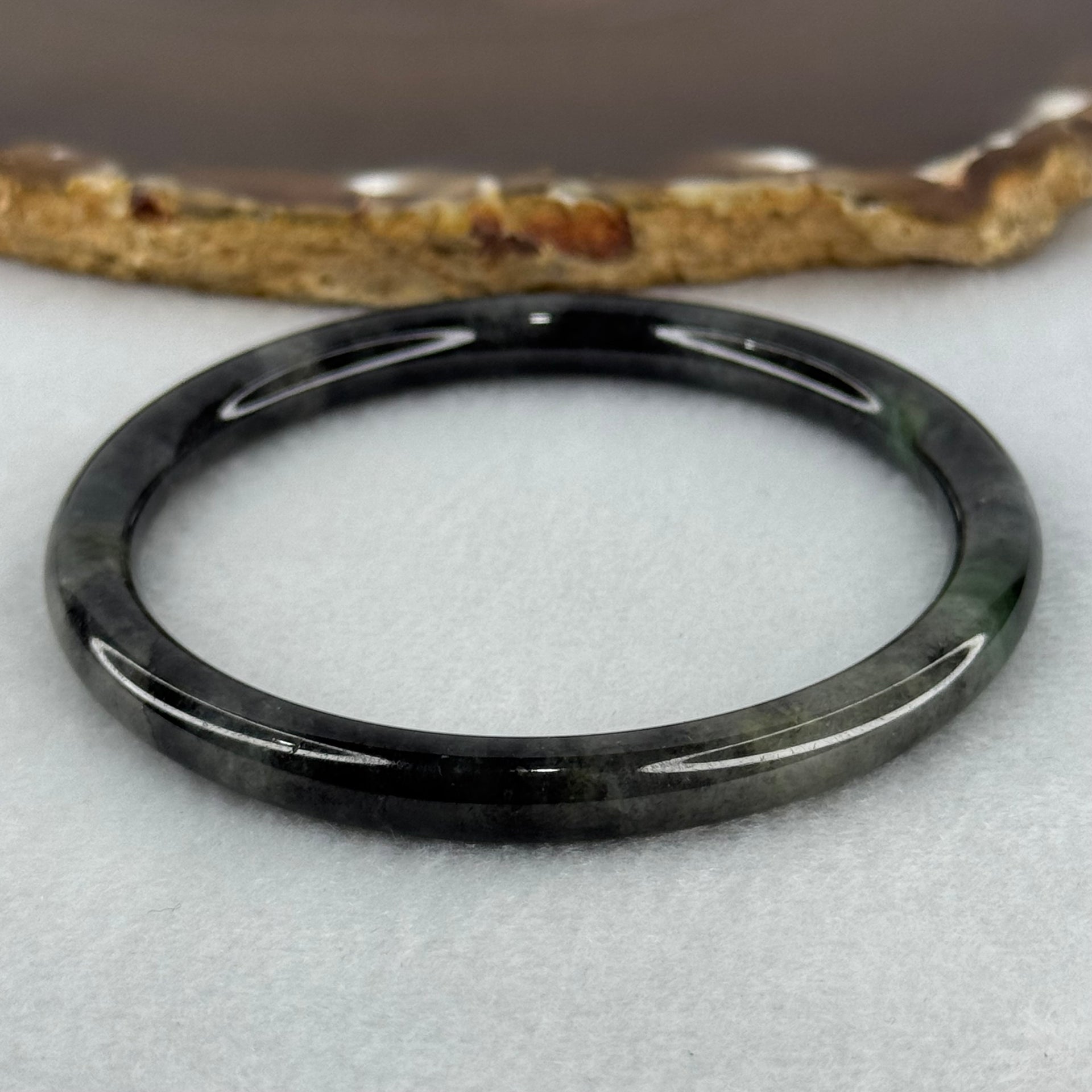 Type A Wuji Black Grey with Green Patch Jadeite Bangle Internal Diameter 55.5mm 40.98g 6.4 by 6.5mm (Internal Lines) - Huangs Jadeite and Jewelry Pte Ltd