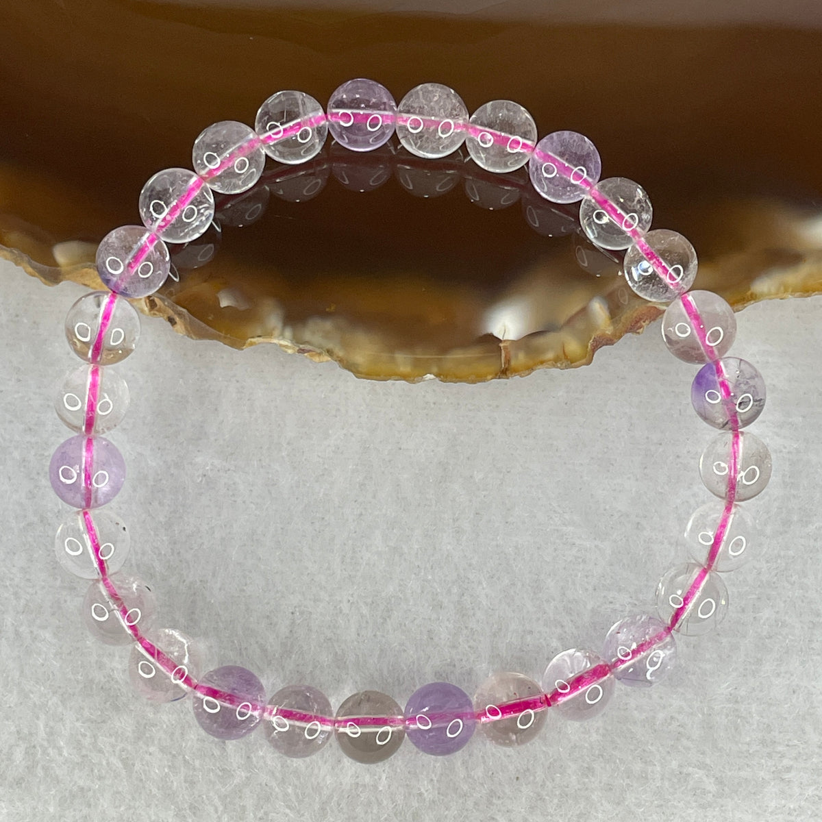 Certified Entry-Grade Natural Super 7 Crystal Beads Bracelet | Ultra-Sleek Delicate Layering Strand | Authentic Sacred Seven Multi-Mineral Inclusions Quartz Spiritual Catalyst & Auric Shield Bracelet (11.97g | 16cm Length | 6.8mm | 28 Beads)