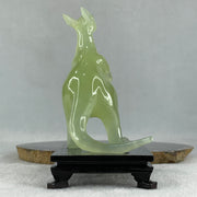 Natural Green Serpentine Kangaroo with Wooden Stand Display 172.6g 100.8 by 63.0 by 115.0mm - Huangs Jadeite and Jewelry Pte Ltd