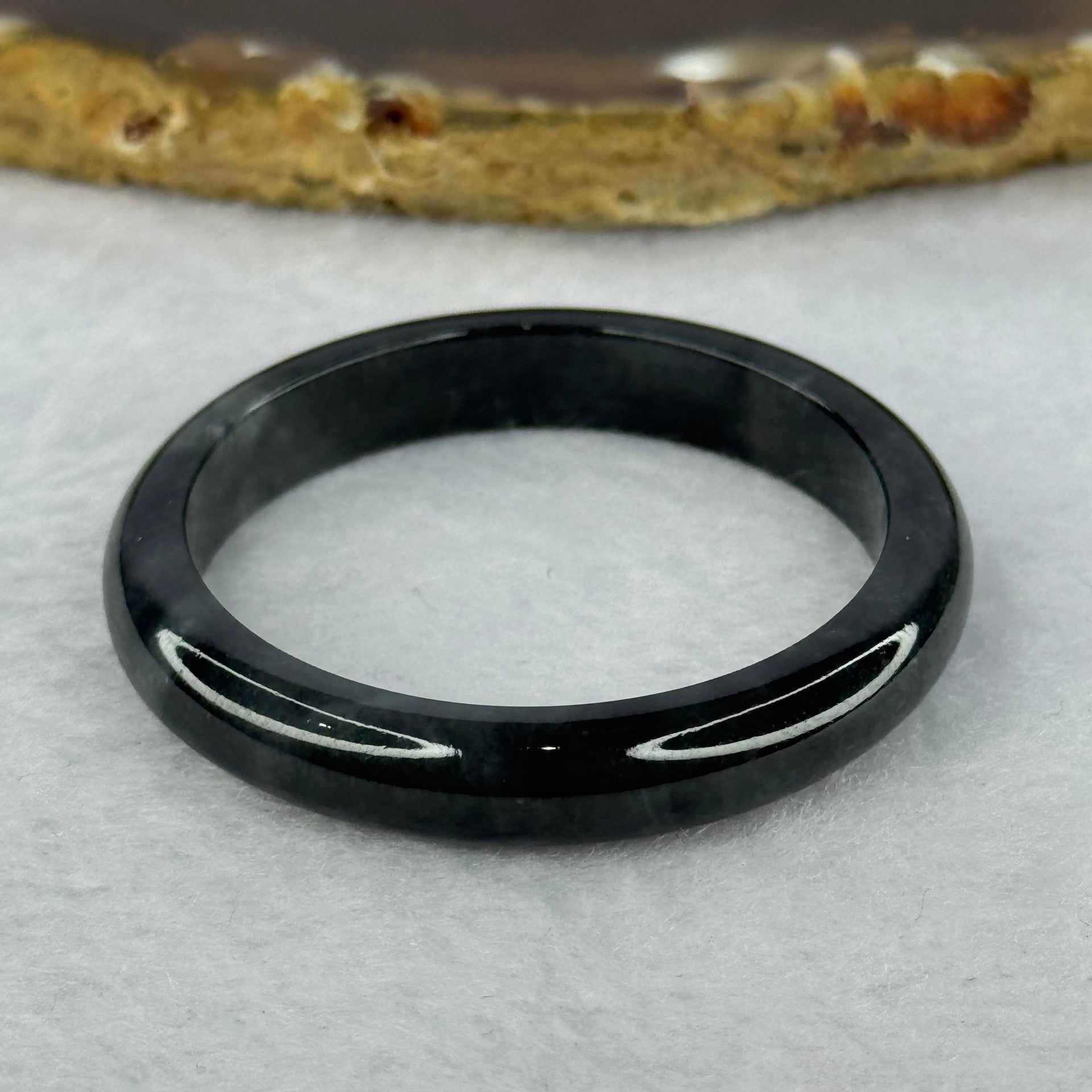 Type A Highly Translucent Black Grey Wuji Jadeite Baby Bangle 12.29g Internal Diameter 36.6mm 7.2 by 5.4mm - Huangs Jadeite and Jewelry Pte Ltd