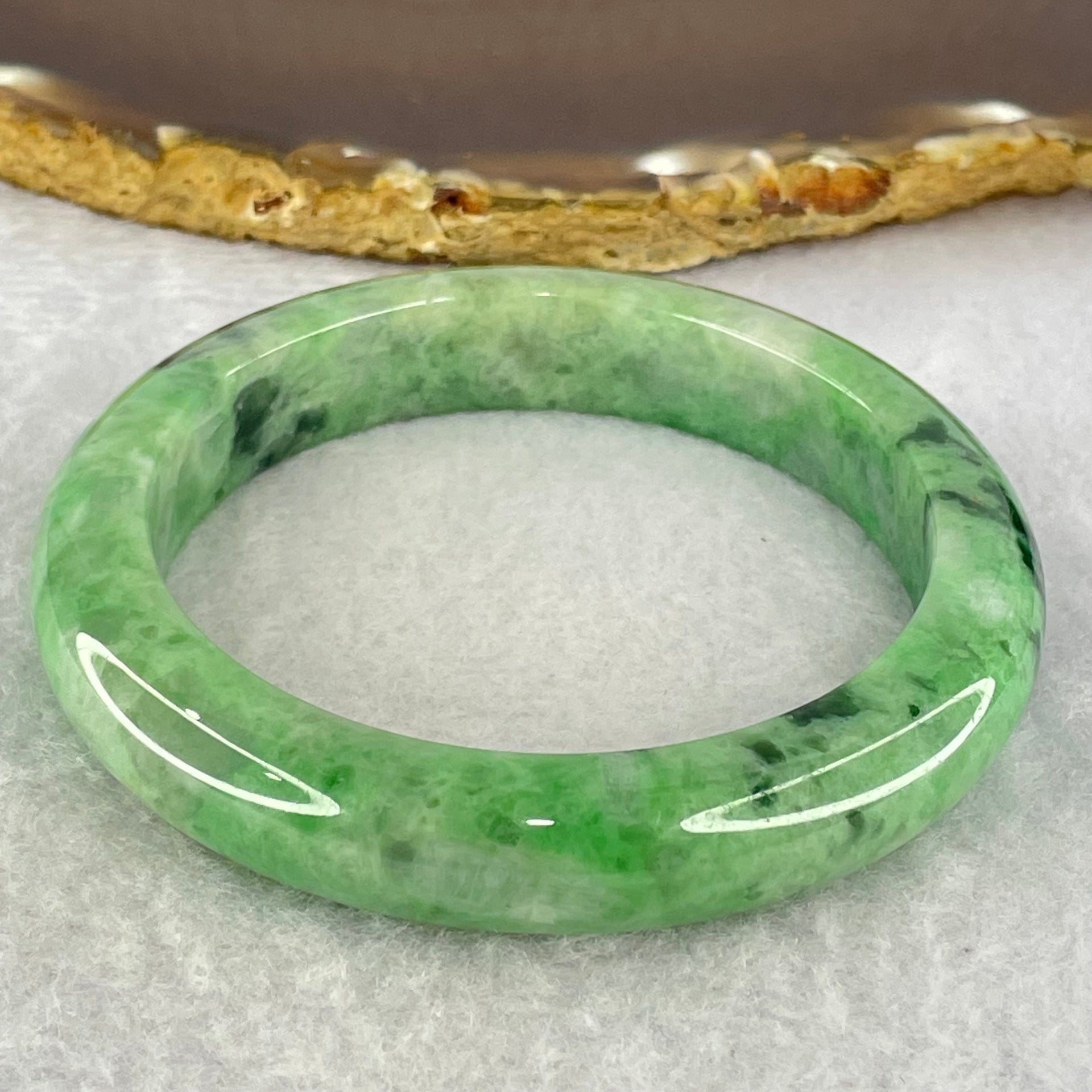 Type A Spicy Green With Dark Green Piao Hua Jadeite Bangle Internal Diameter 56.3mm 58.27g 11.9 by 9.0mm (Close to Perfect) - Huangs Jadeite and Jewelry Pte Ltd