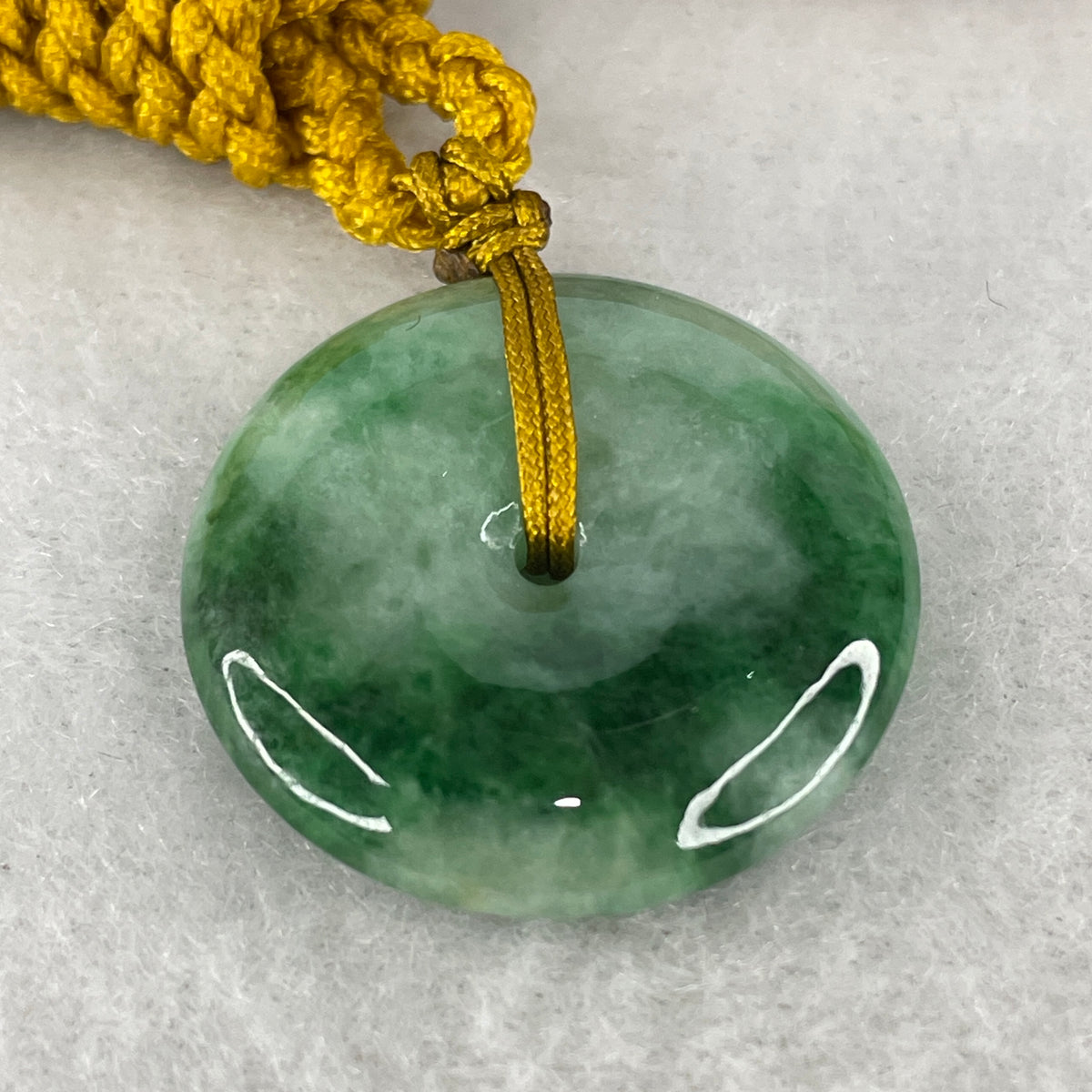 Natural Type A Spicy Green Jadeite Ping An Kou Pendant | (8.38g | 24.7x5.4mm | Heart Chakra Vitality, Complete Peace & High-Energy Wealth Shield)