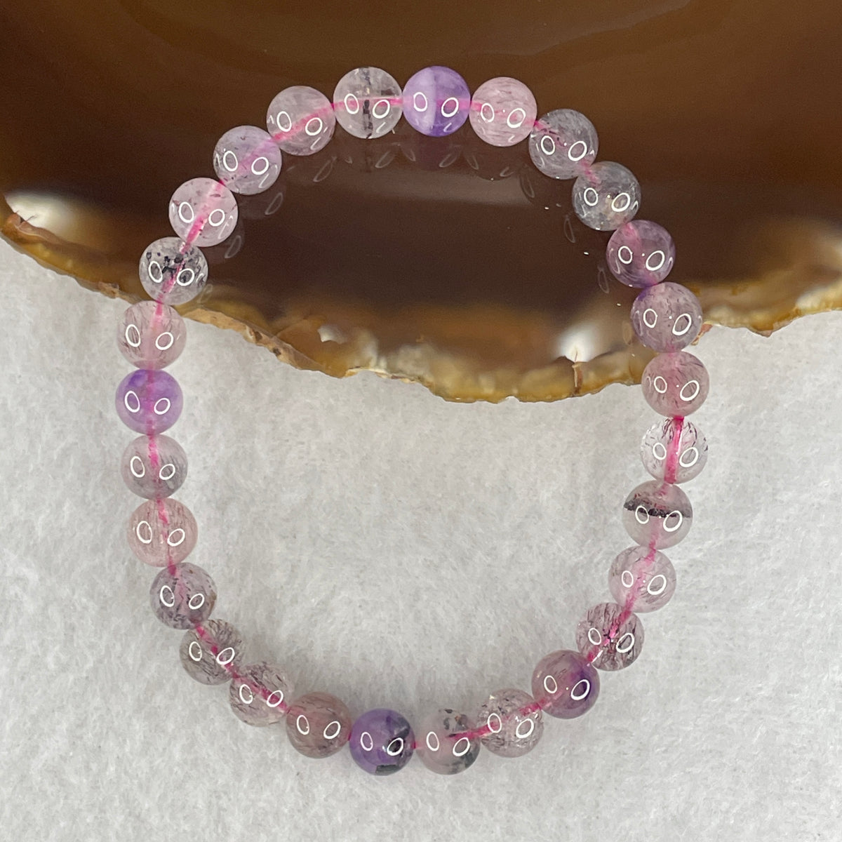 Certified Above Average Grade Natural Super 7 Crystal Beads Bracelet | 7.2mm Dainty Sacred 7-Mineral Synergy Power (13.61g | 16.5cm Wrist Sizing | 28 Beads)