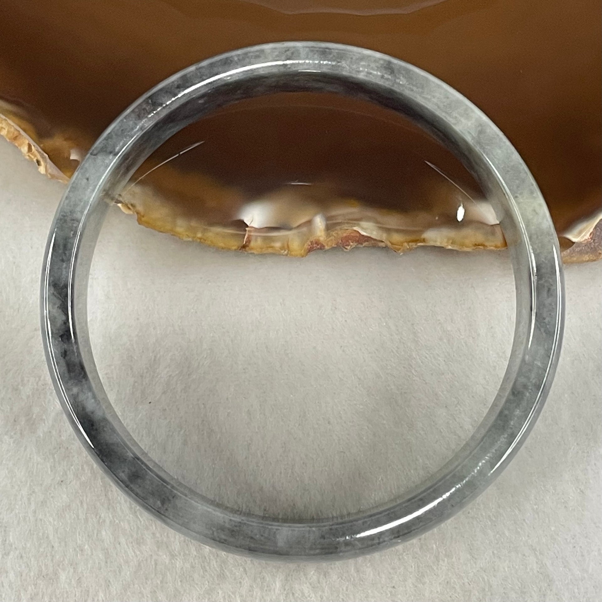 Type A Grey Black Wuji Jadeite Bangle 45.76g Inner Diameter 58.2mm 15.0 by 4.8mm (Internal Lines) - Huangs Jadeite and Jewelry Pte Ltd