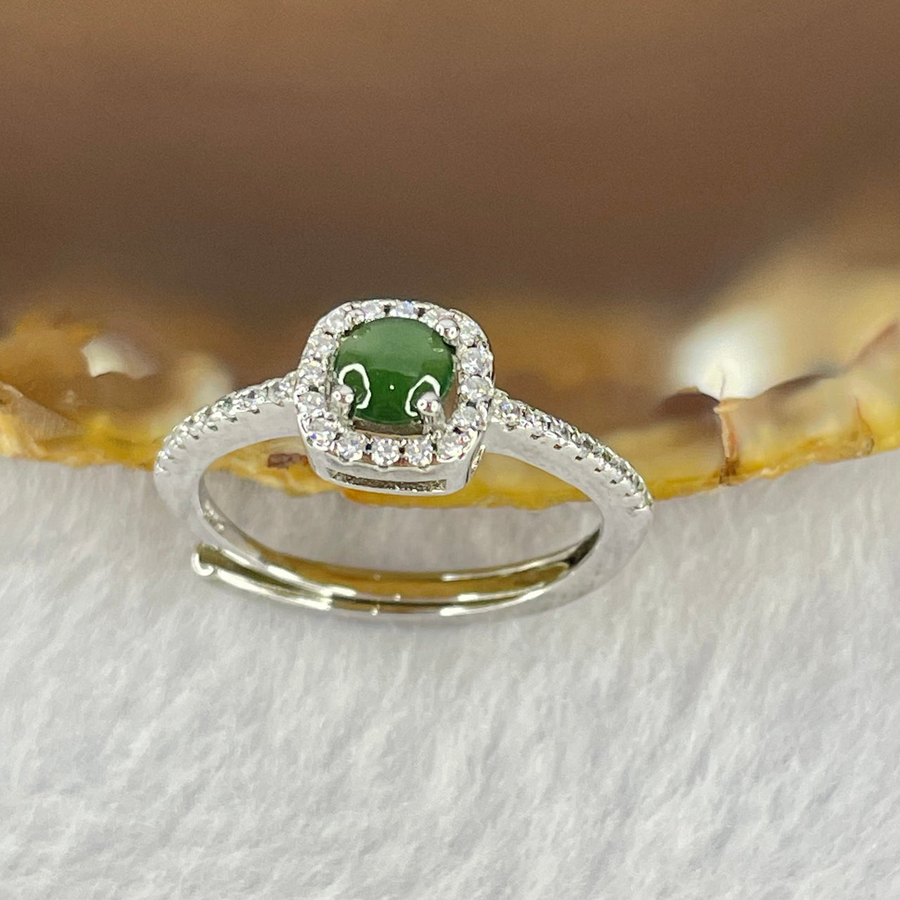 Natural Icy Jadeite with Crystals In S925 Sliver Ring (Adjustable Size) 2.22g 4.6 by 3.0mm - Huangs Jadeite and Jewelry Pte Ltd