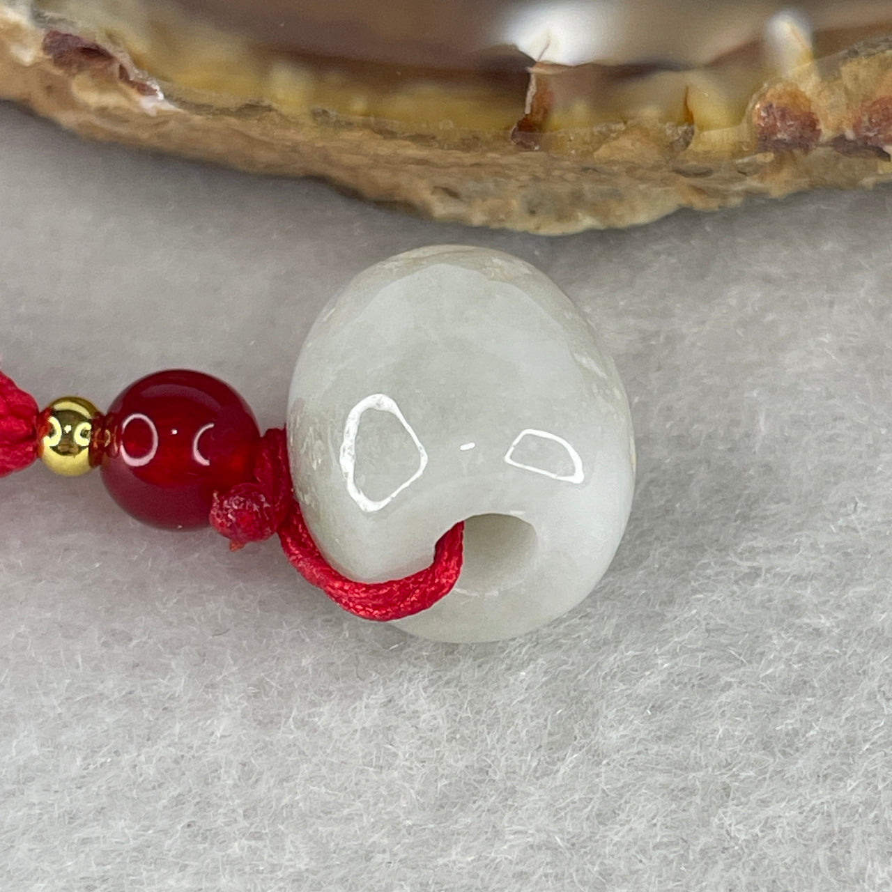 Natural Type A White to Faint Green Jadeite Lulutong Pendant | Organic External Rough Accent Career & Wealth Barrel (5.21g 12.7x12.3mm)