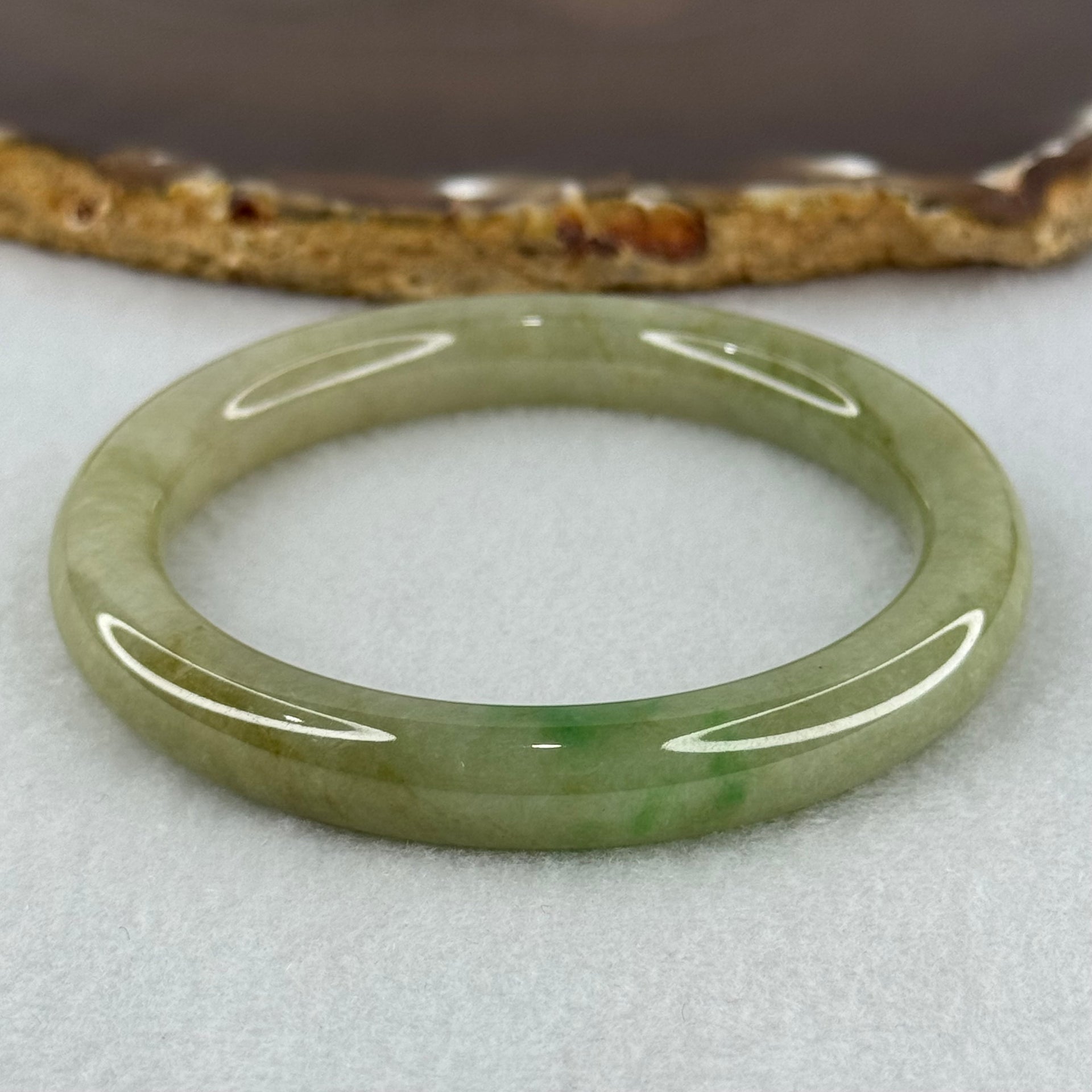Type A Green with Brown and Emerald Green Patches Jadeite Bangle Internal Diameter 53.5mm 62.07g 9.2 by 8.6mm (Internal Lines) - Huangs Jadeite and Jewelry Pte Ltd