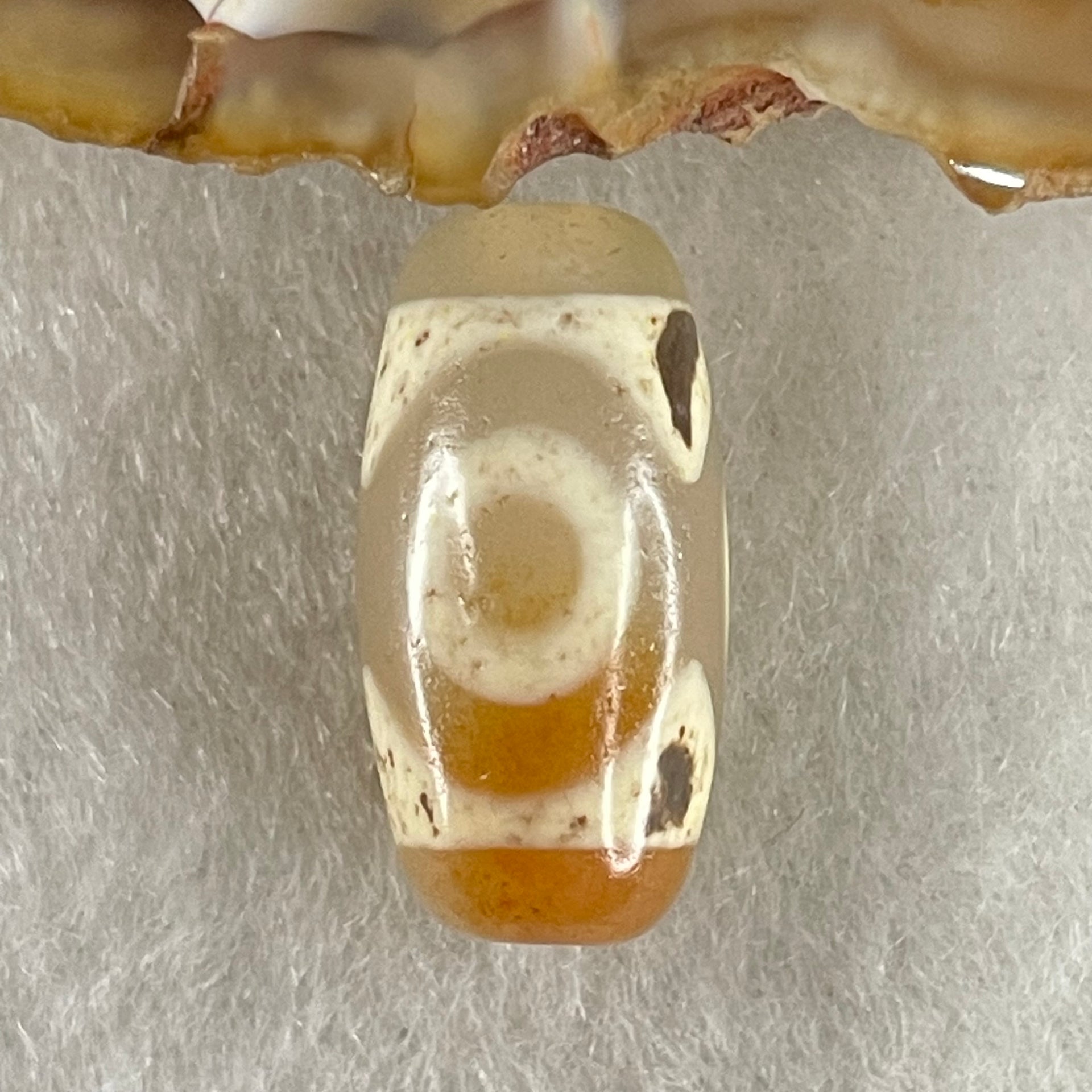 Natural Powerful Tibetan Old Oily Agate 3 Eyes Dzi Bead Heavenly Master (Tian Zhu) 三眼天诛 3.02g 20.0 by 10.1mm - Huangs Jadeite and Jewelry Pte Ltd