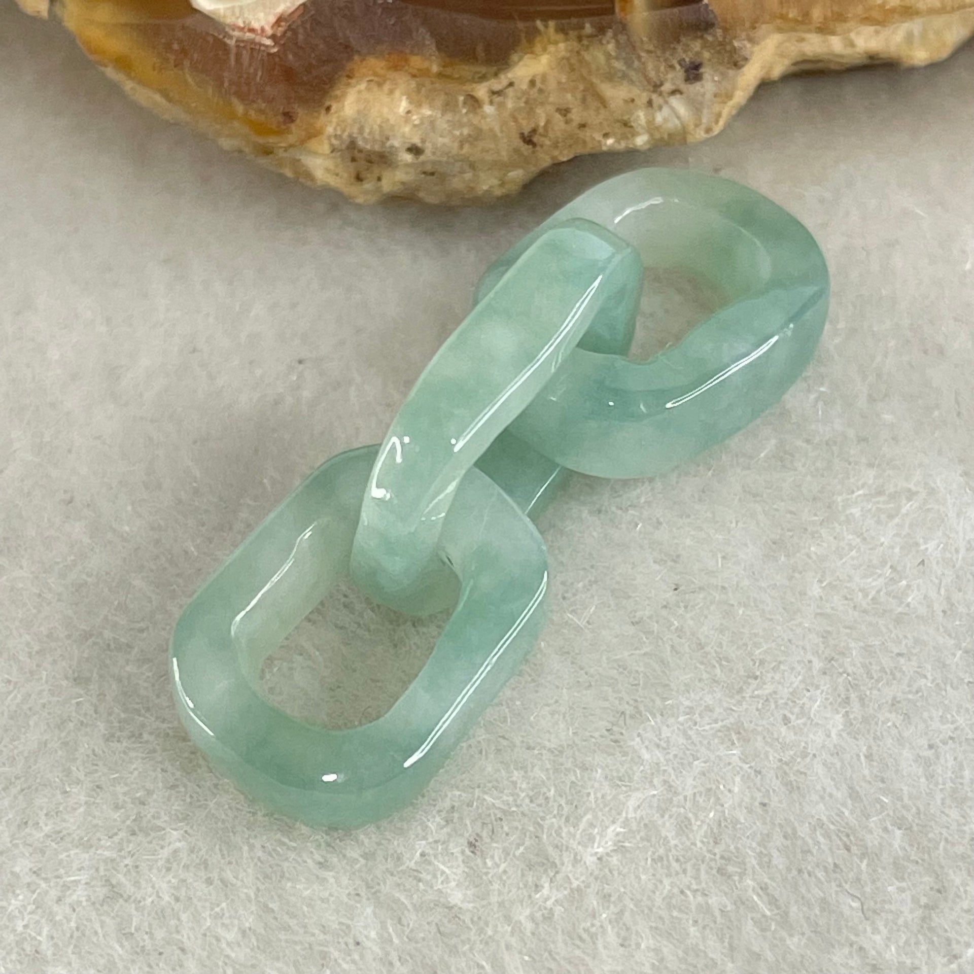 Type A Blueish Green with Faint White Jadeite Rolo Link Chain for Setting 2.43g 14.6 by 10.5 by 3.3mm - Huangs Jadeite and Jewelry Pte Ltd