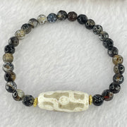 Rare Natural Powerful Tibetan Old Antique Oily Agate 9 Eyes Dzi Bead Heavenly Master (Tian Zhu) 25.6 by 11.2mm with Natural Black Agate 6.1mm 27 Beads 12.68g 16cm - Huangs Jadeite and Jewelry Pte Ltd