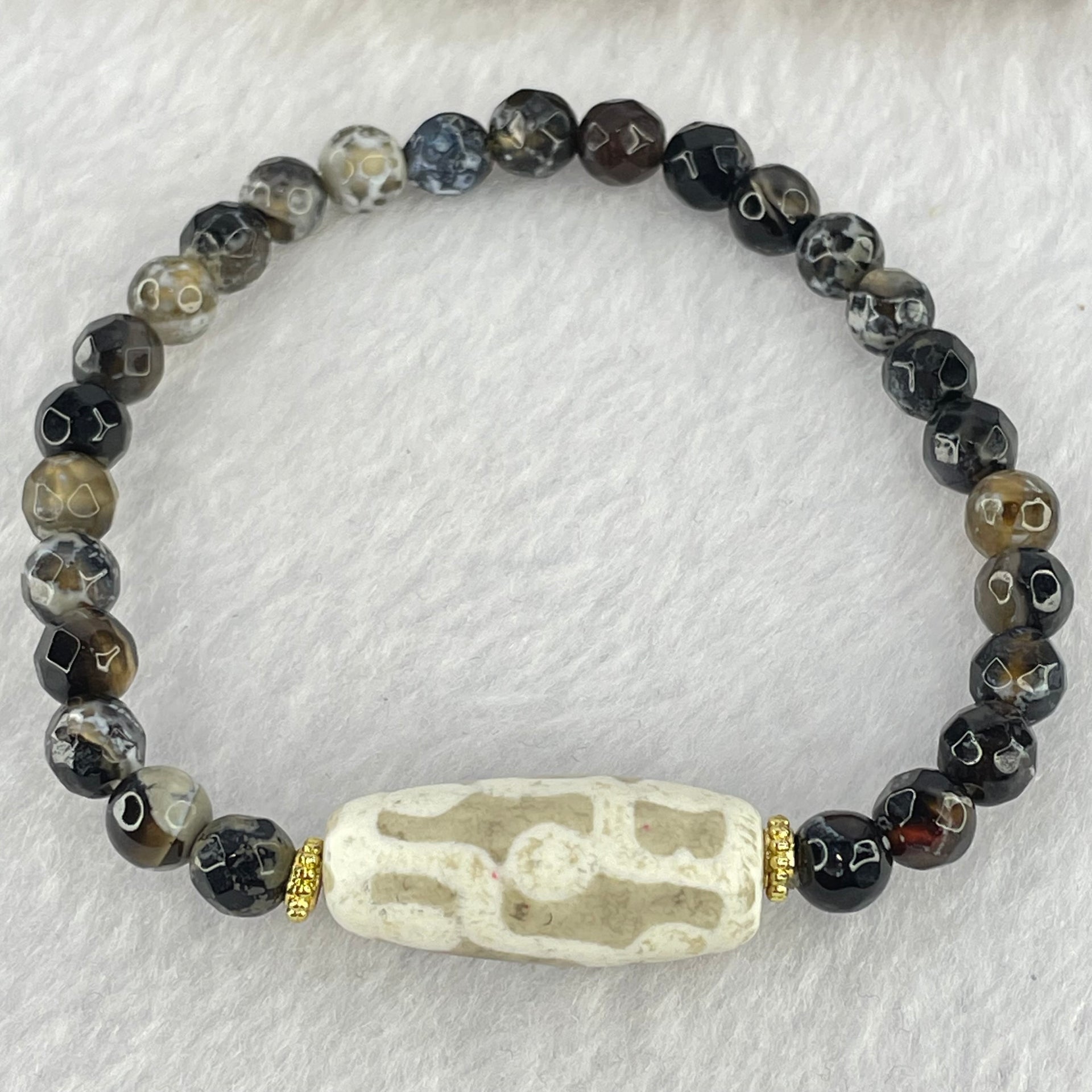 Rare Natural Powerful Tibetan Old Antique Oily Agate 9 Eyes Dzi Bead Heavenly Master (Tian Zhu) 25.6 by 11.2mm with Natural Black Agate 6.1mm 27 Beads 12.68g 16cm - Huangs Jadeite and Jewelry Pte Ltd