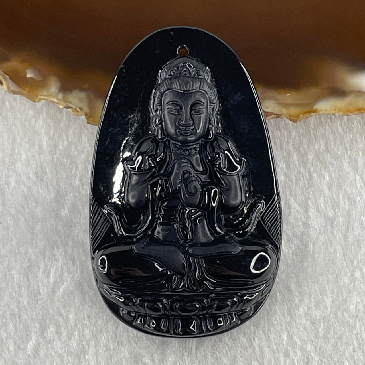 Type A Opaque to Partial Translucent Black Omphacite Jadeite Da ri ru lai 大日如來 Vairocana Buddha Pendant Goat and Monkey Zodiac Guardian 17.20g 53.0 by 32.9 by 9.6mm - Huangs Jadeite and Jewelry Pte Ltd