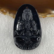 Type A Opaque to Partial Translucent Black Omphacite Jadeite Da ri ru lai 大日如來 Vairocana Buddha Pendant Goat and Monkey Zodiac Guardian 17.20g 53.0 by 32.9 by 9.6mm - Huangs Jadeite and Jewelry Pte Ltd