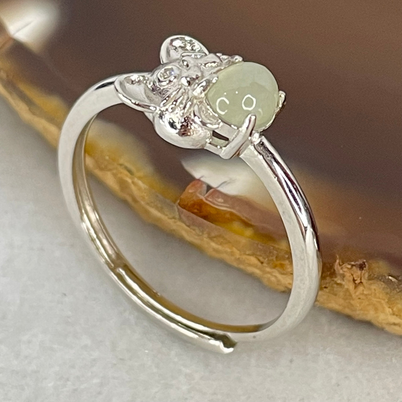 Type A Icy Lavender Cabochon Jadeite in S925 Sliver Rat Ring (Adjustable Size) 1.54g 5.1 by 4.5 by 2.5mm - Huangs Jadeite and Jewelry Pte Ltd