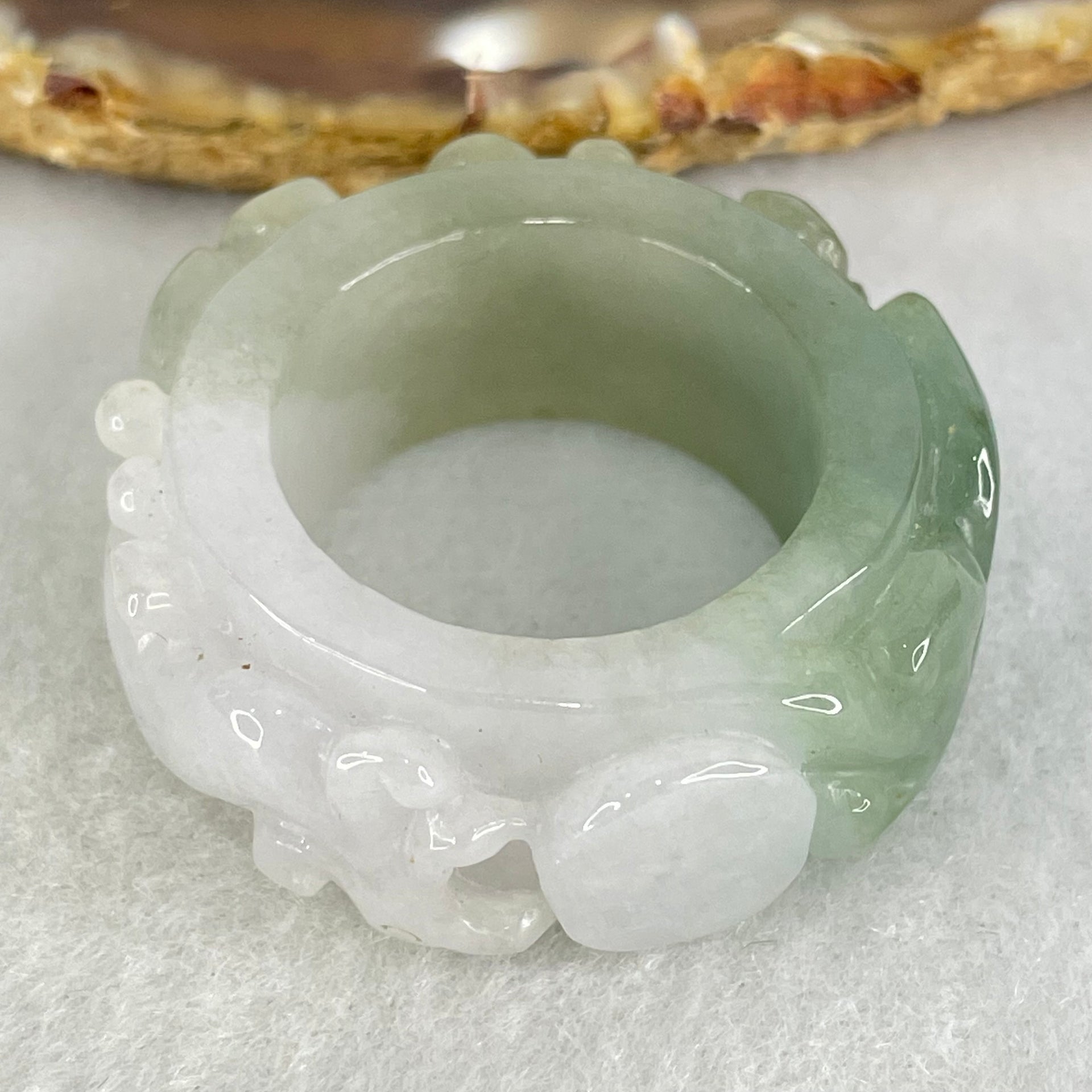 Type A Semi Icy Faint Lavender and Light Blueish Green Jadeite Phoenix Ruyi Ring 22.58g 13.1 by 7.8mm US12.5 HK28.2 - Huangs Jadeite and Jewelry Pte Ltd