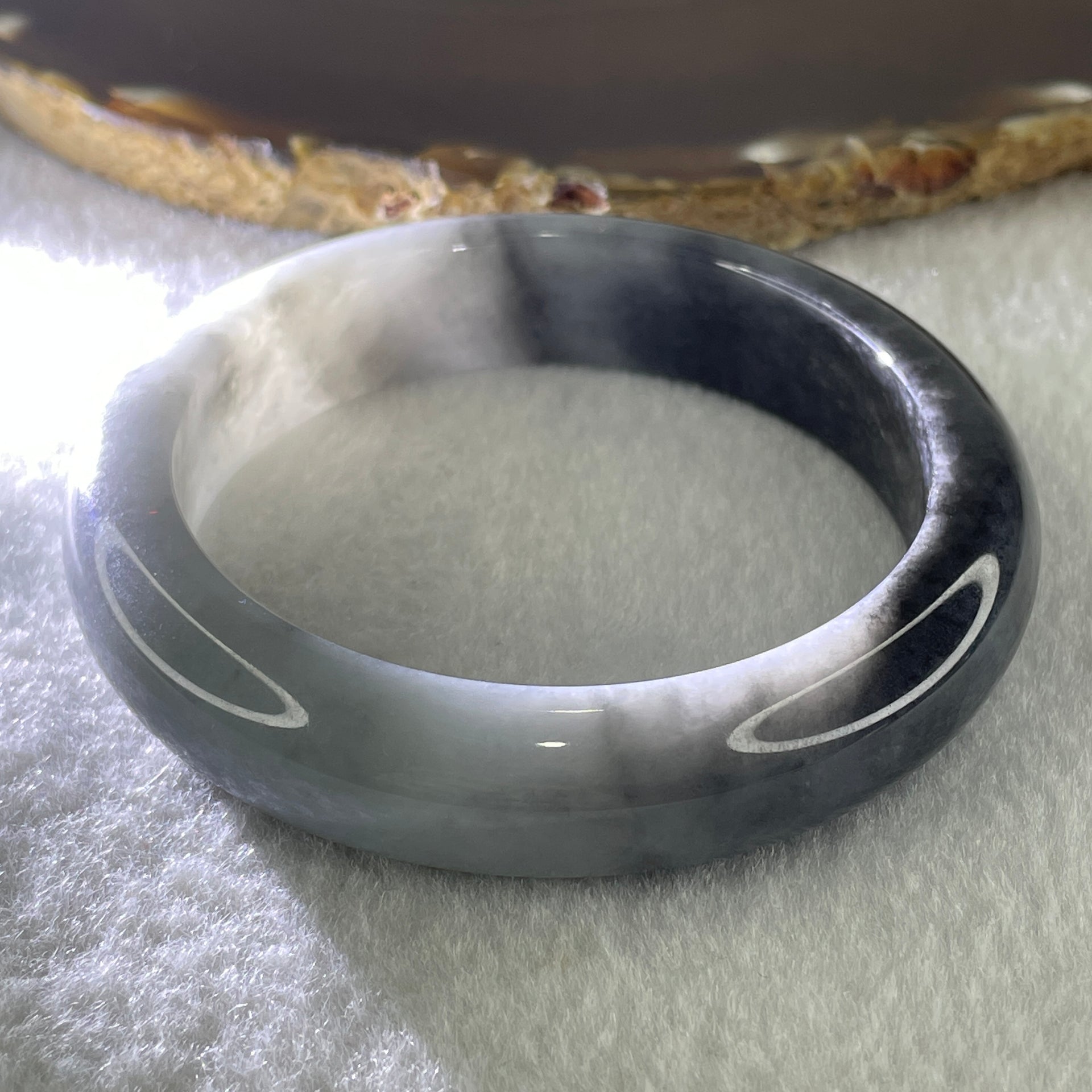 Type A Natural Wuji Grey Black Jadeite Bangle 66.98g Inner Diameter 56.6mm 13.7 by 8.1mm (Slight Internal Lines) - Huangs Jadeite and Jewelry Pte Ltd