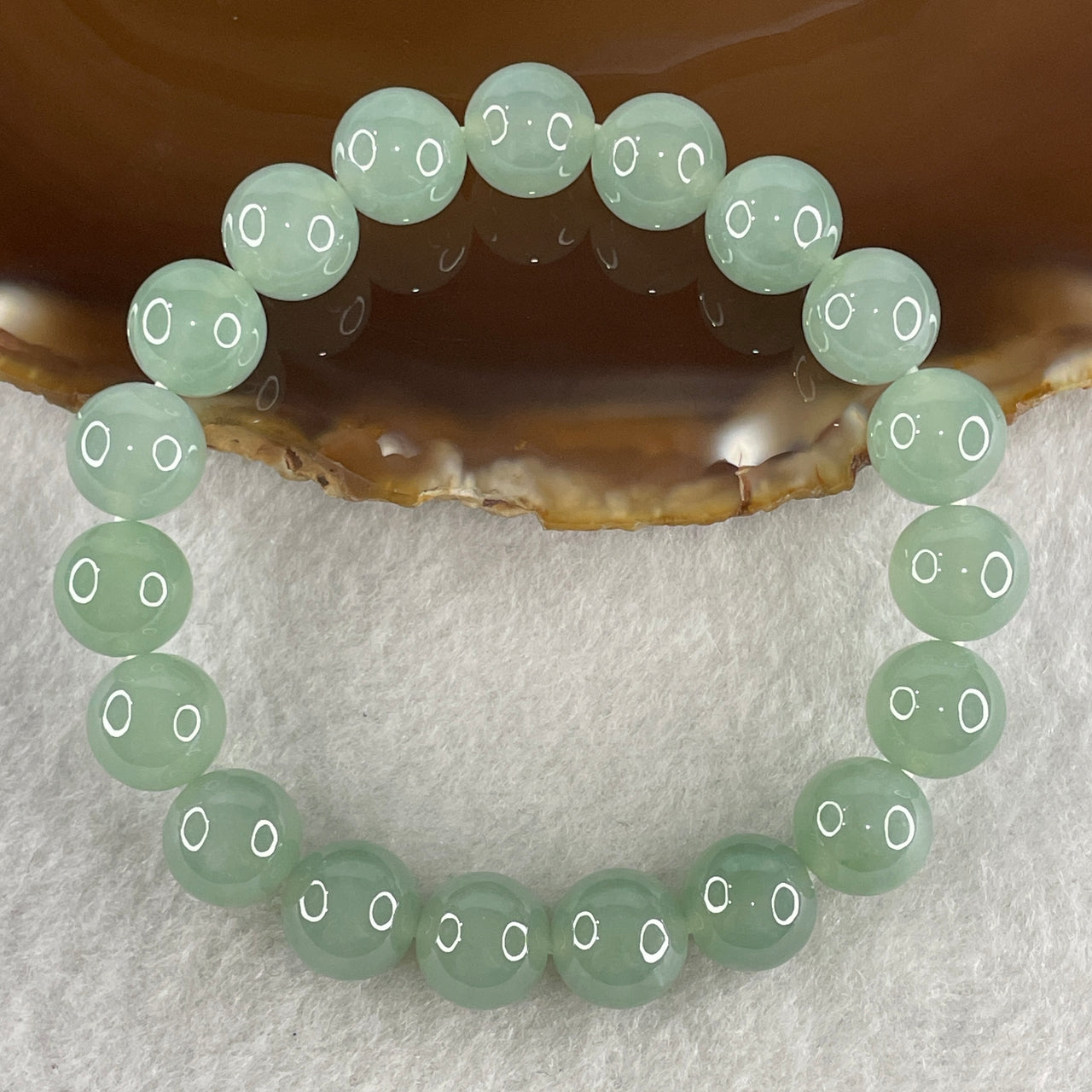 Certified Natural Type A Semi Icy Sky Blue Jadeite Beads Bracelet 33.74g 15.5cm 10.1mm 19Beads Perfect