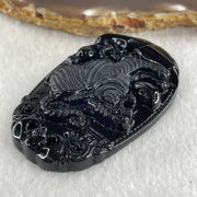 Type A Opaque to Partial Translucent Black Omphacite Jadeite Downhill Tiger Pendant 28.98g 60.9 by 39.8 by 9.0mm - Huangs Jadeite and Jewelry Pte Ltd