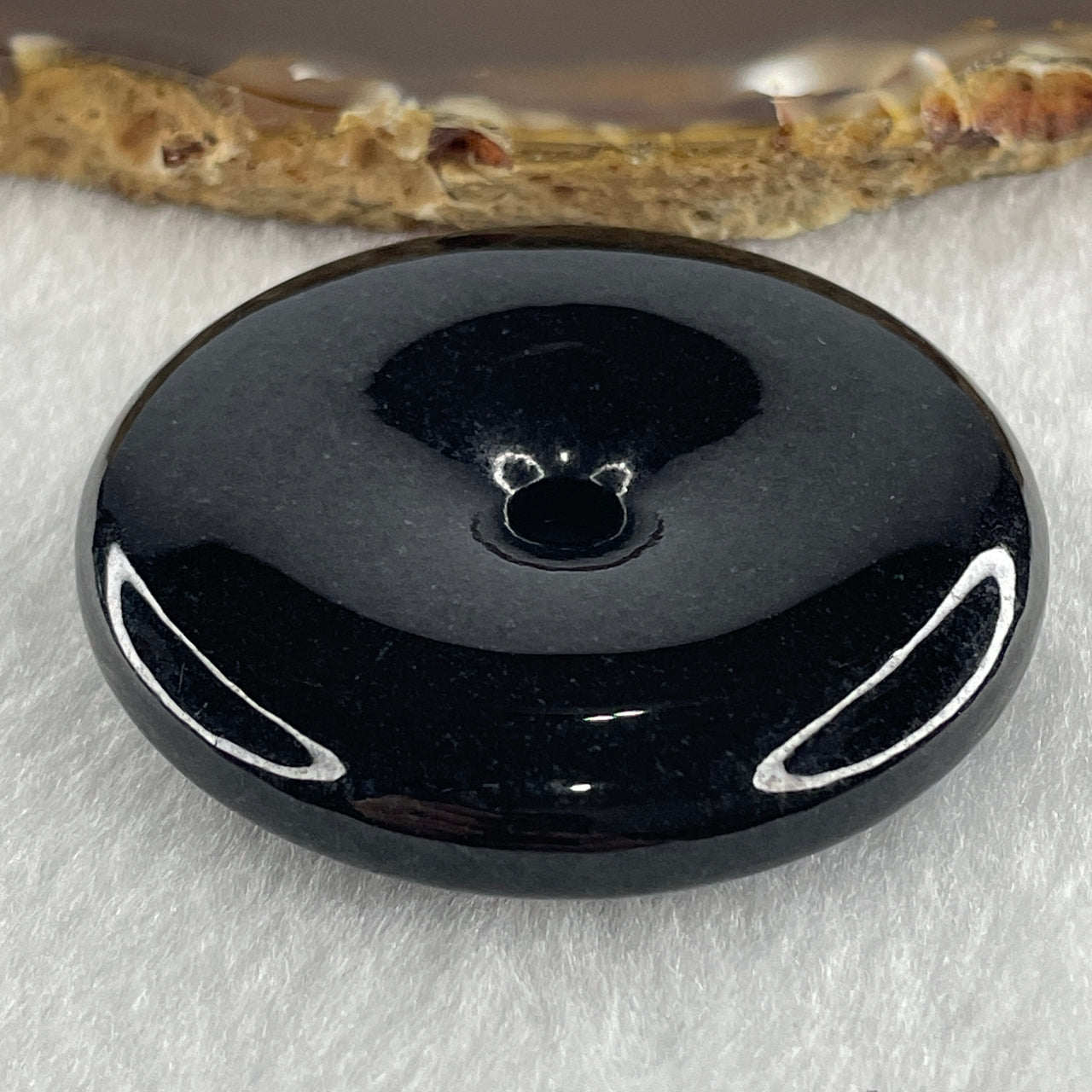 Type A Opaque Black Omphacite Jadeite Ping An Kou Donut Pendant 47.34g 48.3 by 9.9mm - Huangs Jadeite and Jewelry Pte Ltd