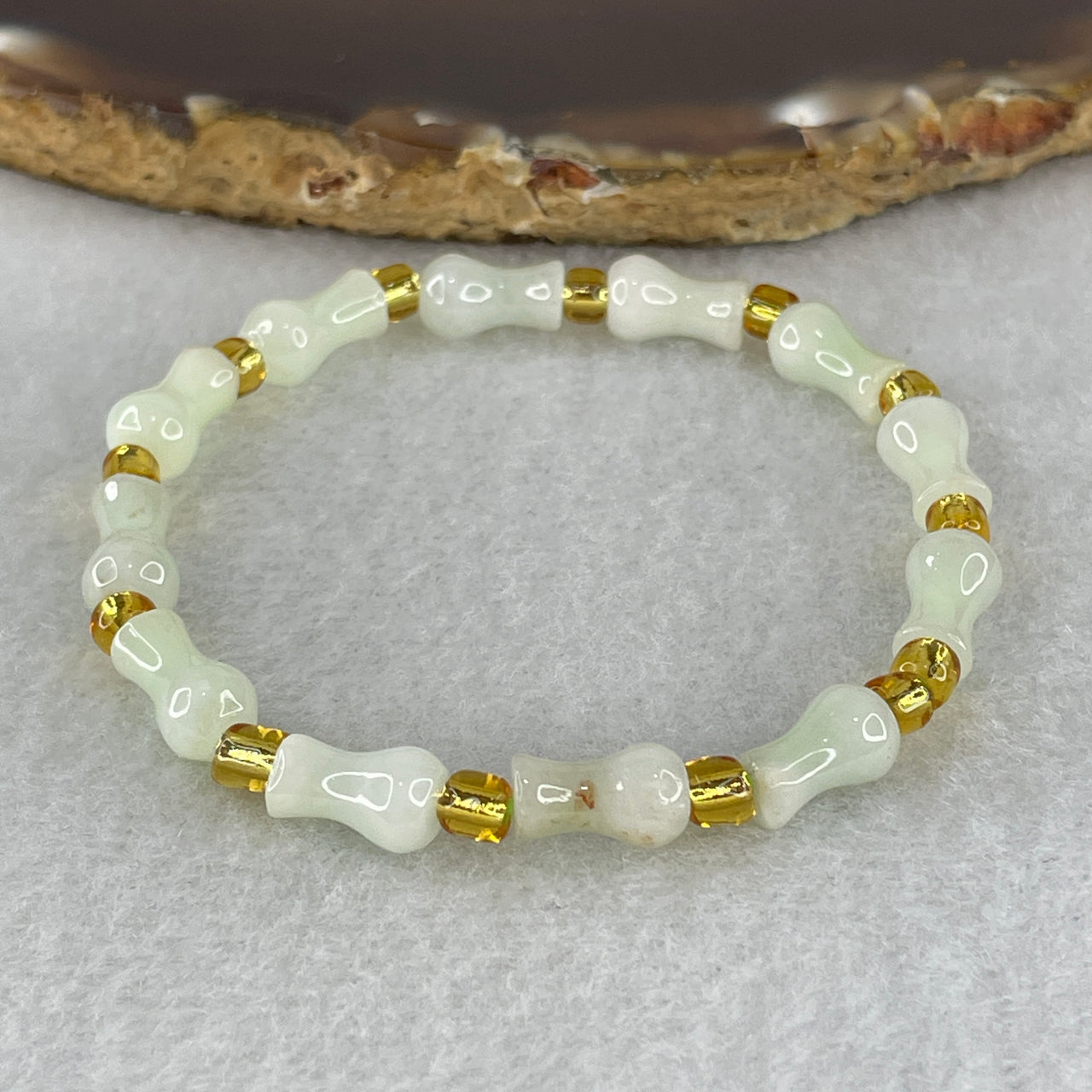Light Green & Yellow Type A Jadeite "Peace Vase" Bracelet (7.58g) - 14cm Natural Untreated Jadeite Jewelry - Meaningful Gift for Protection 10.5x6.0mm