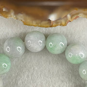 Type A Light Green with Slight Light Lavender Jadeite Beads Bracelet 48.29g 15cm 12.2mm 16 Beads - Huangs Jadeite and Jewelry Pte Ltd