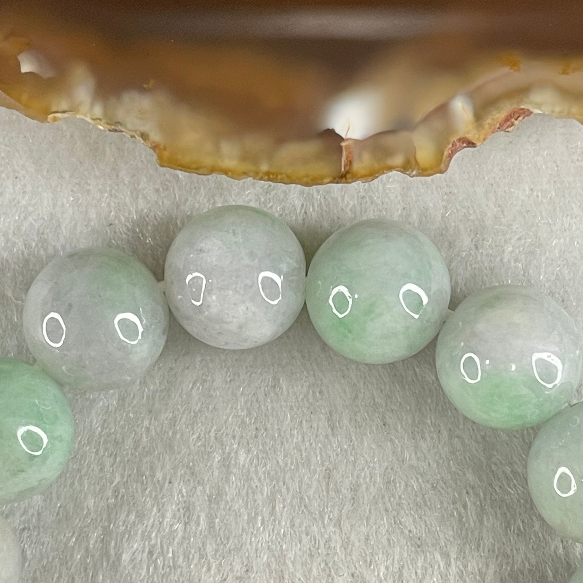 Type A Light Green with Slight Light Lavender Jadeite Beads Bracelet 48.29g 15cm 12.2mm 16 Beads - Huangs Jadeite and Jewelry Pte Ltd