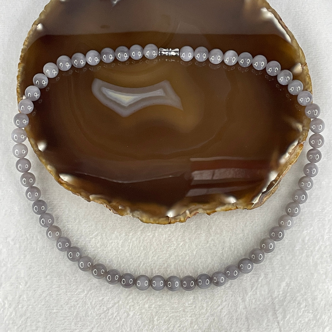 Certified Natural Nephrite Necklace 44.70g - 8.0mm x 56 Beads - 42cm Length - Purplish Grey Grade A Untreated Nephrite Jade Jewelry