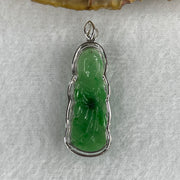Certified Type A Semi Icy Spicy Green Jadeite Guan Yin Pendant Setting 18k White Gold 2.68g 37.0 by 12.3 by 5.3mm - Huangs Jadeite and Jewelry Pte Ltd