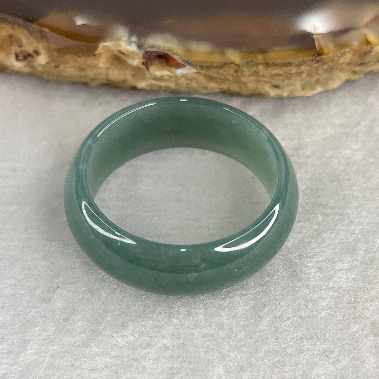 Natural Type A Blueish-Green Jadeite Eternity Ring | Solid Jade Band | US Size 9.7 (HK 21.8) | 7.6mm Imperial "Glacial Depths" Sovereign Protection Band (3.44g)