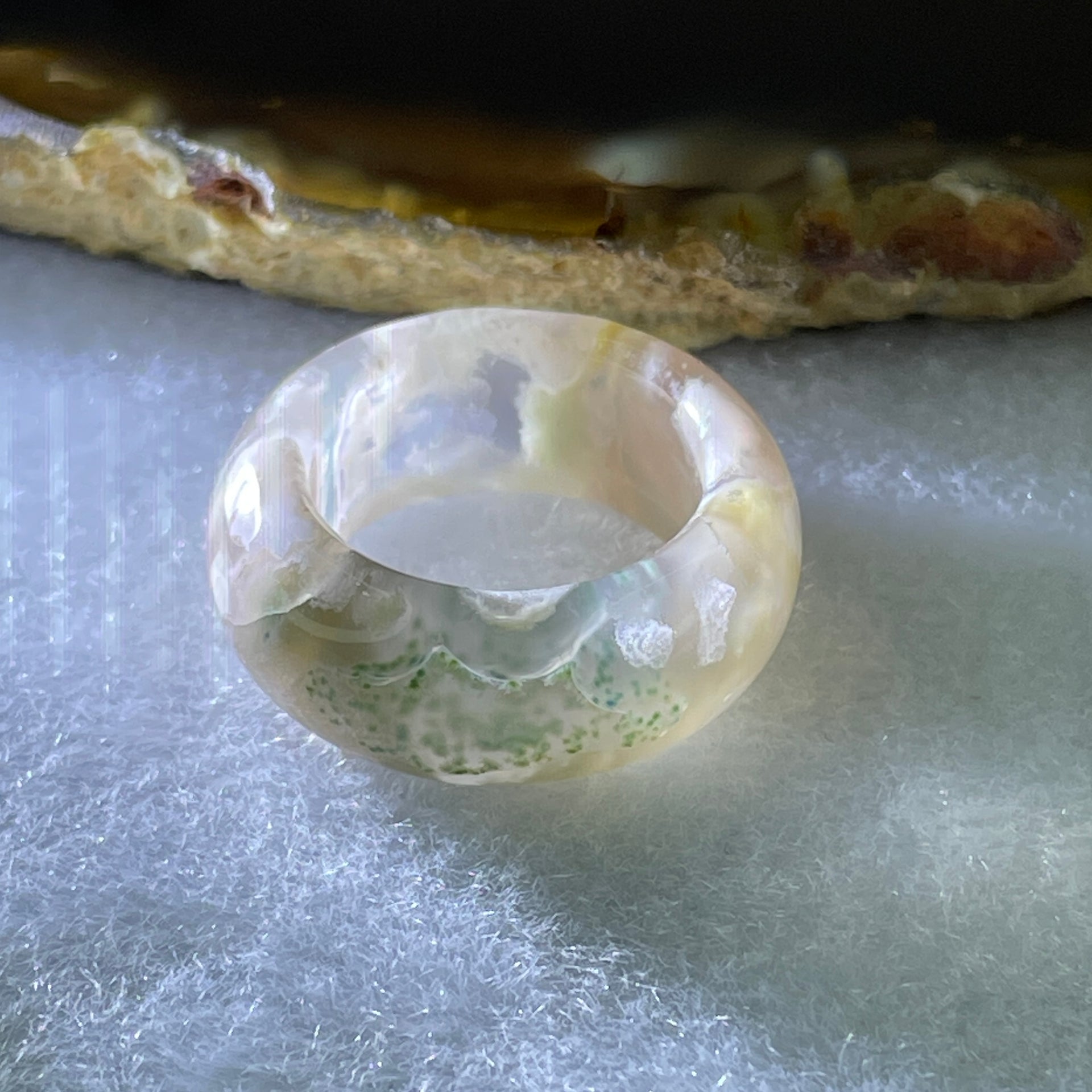 Natural Pinkish with Green Flower Agate Ring 5.34g 9.5 by 4.3mm US 5.8 HK 12.8 - Huangs Jadeite and Jewelry Pte Ltd