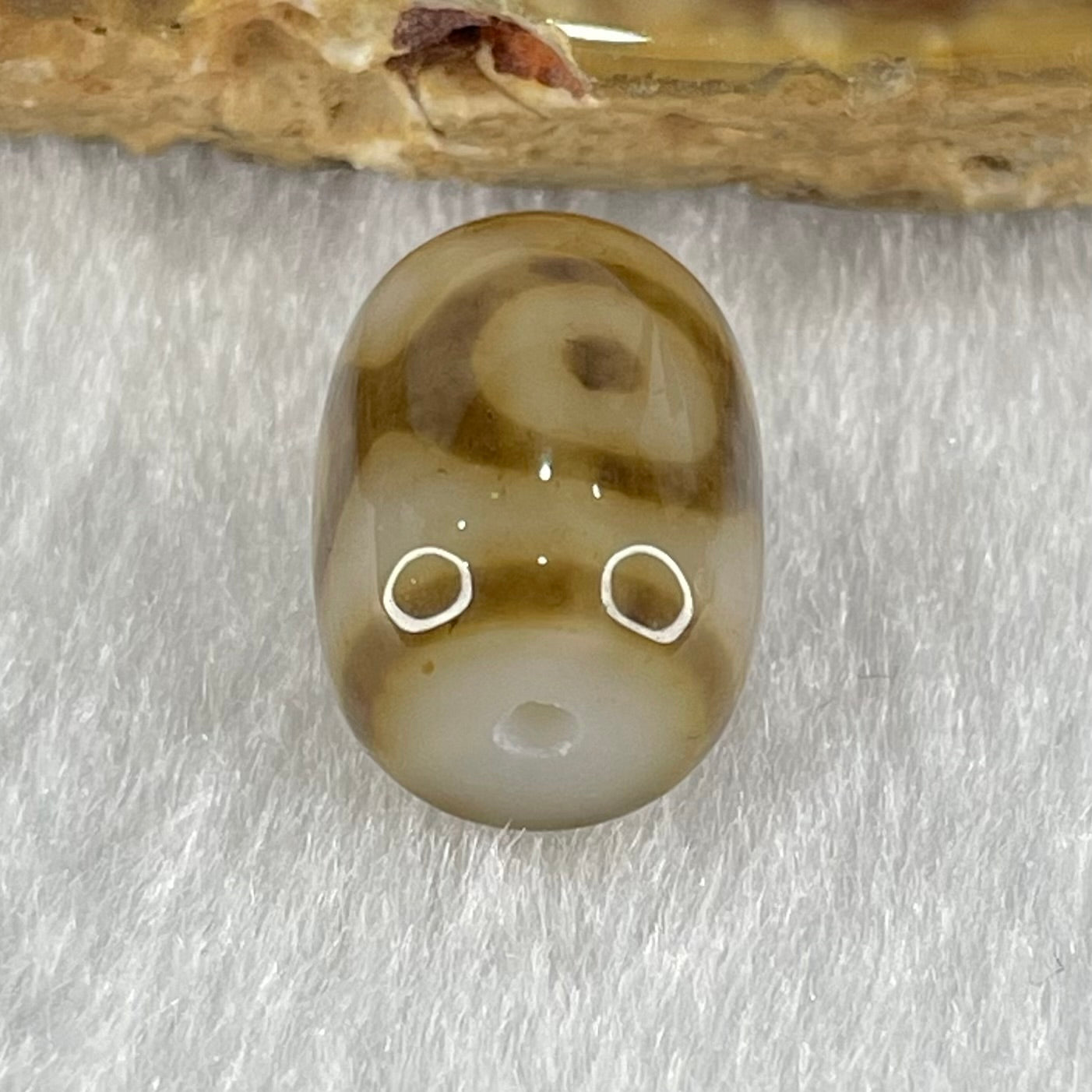 Natural Powerful Tibetan Old Oily Dark and Light Brown Agate 3 Eyes Dzi Bead Heavenly Master (Tian Zhu) 三眼天诛 2.74g 13.7 by 10.7mm - Huangs Jadeite and Jewelry Pte Ltd