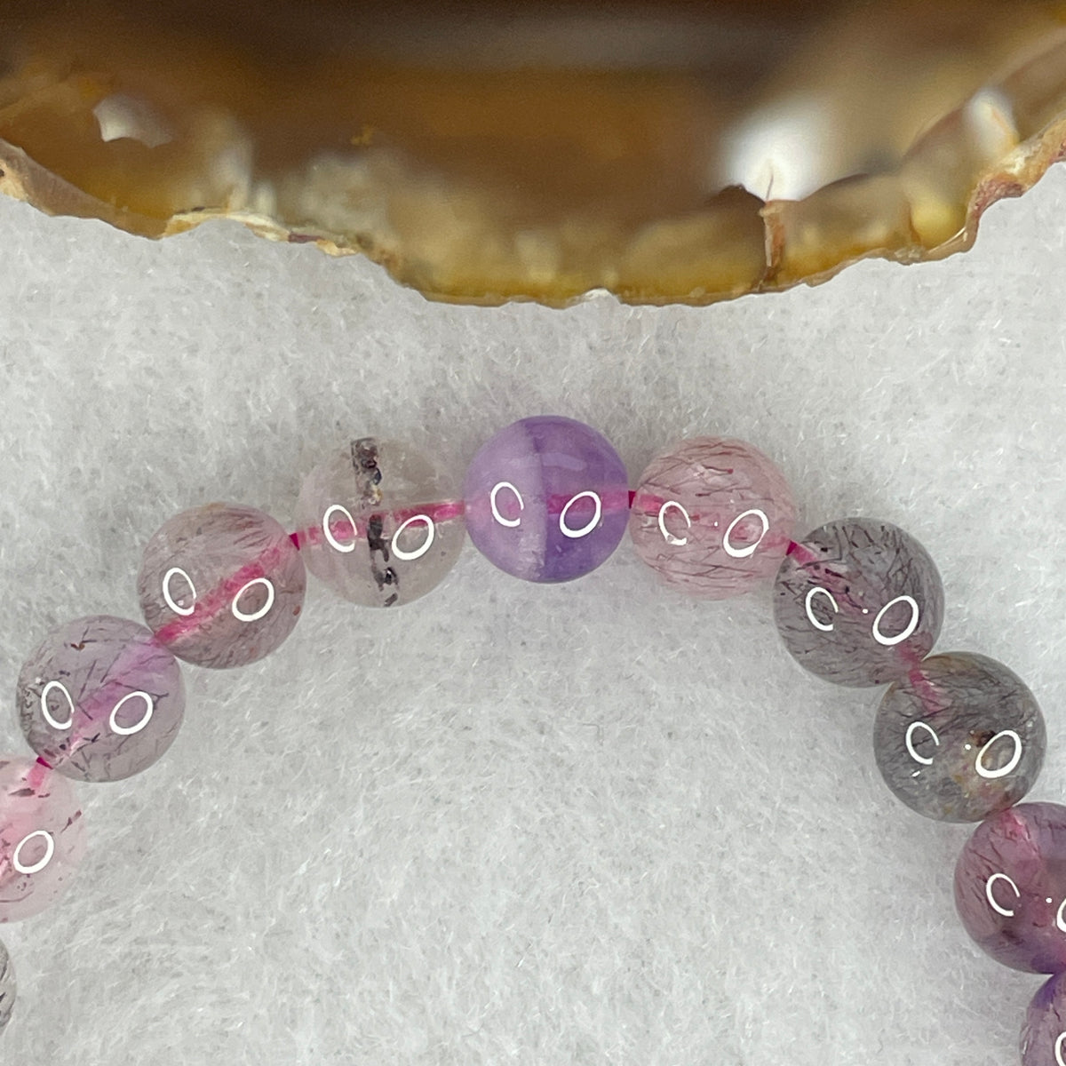 Certified Above Average Grade Natural Super 7 Crystal Beads Bracelet | 7.2mm Dainty Sacred 7-Mineral Synergy Power (13.61g | 16.5cm Wrist Sizing | 28 Beads)