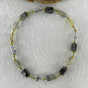 Natural Black with Gold and Green Rutilated Quartz Pebble Shape Beads Bracelet 11.91g 21cm 6.2mm 16Pcs - Huangs Jadeite and Jewelry Pte Ltd