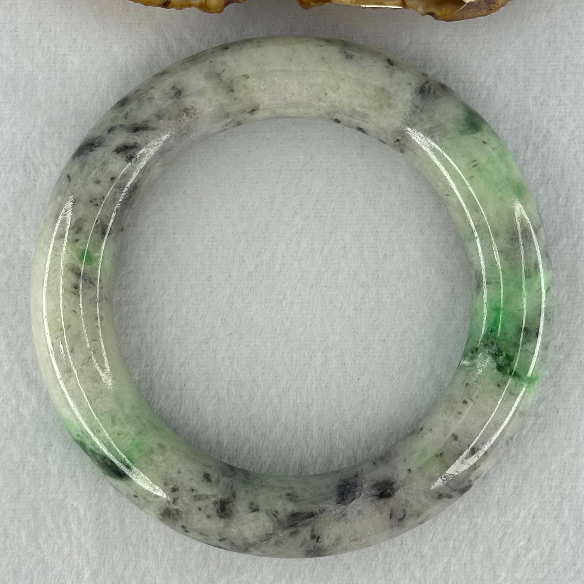 Type A Light Green with Emerald Green and Grey Patches Jadeite Bangle Internal Diameter 55.8mm 93.21g 13.4 by 13.1mm (Very Slight External Rough with Slight Internal Lines) - Huangs Jadeite and Jewelry Pte Ltd