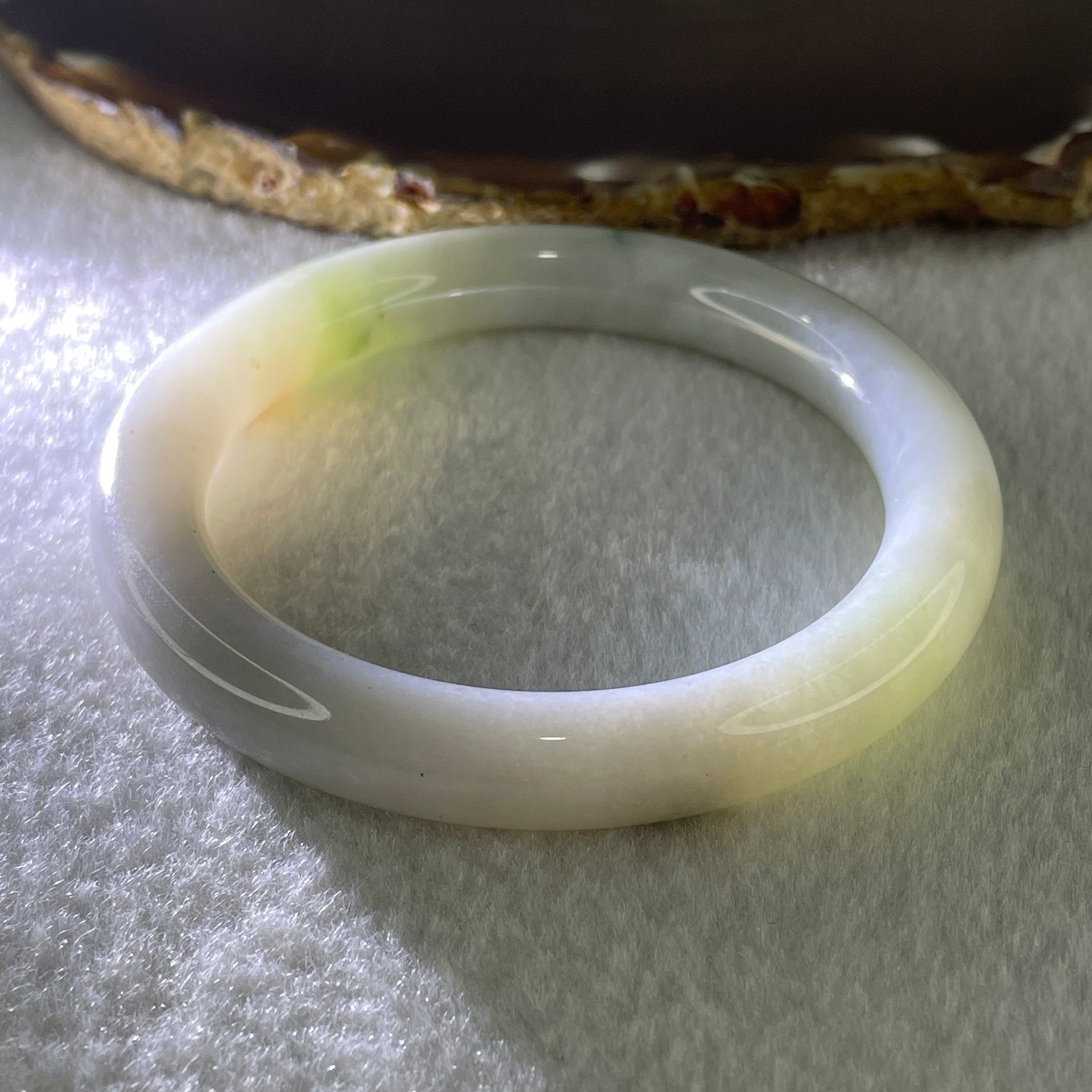 Type A Natural Light Green with Reddish Brown Patches Jadeite Bangle 51.19g Inner Diameter 56.5mm 10.0 by 9.7mm (Internal Lines) - Huangs Jadeite and Jewelry Pte Ltd