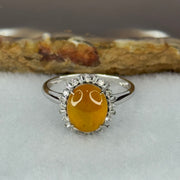 Certified Rare Type A Semi Icy Yellow Jade Jadeite 9.6 by 7.9 by 3mm Ring in 18k white gold, natural diamonds and sapphires 2.95g US6.75 HK14.5 Inner Diameter 17.5mm - Huangs Jadeite and Jewelry Pte Ltd