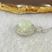 Type A Faint Green Lavender Milo Buddha with Crystals in S925 Sliver Pendant and Necklace 6.23g 14.9 by 14.9 by 7.5mm - Huangs Jadeite and Jewelry Pte Ltd