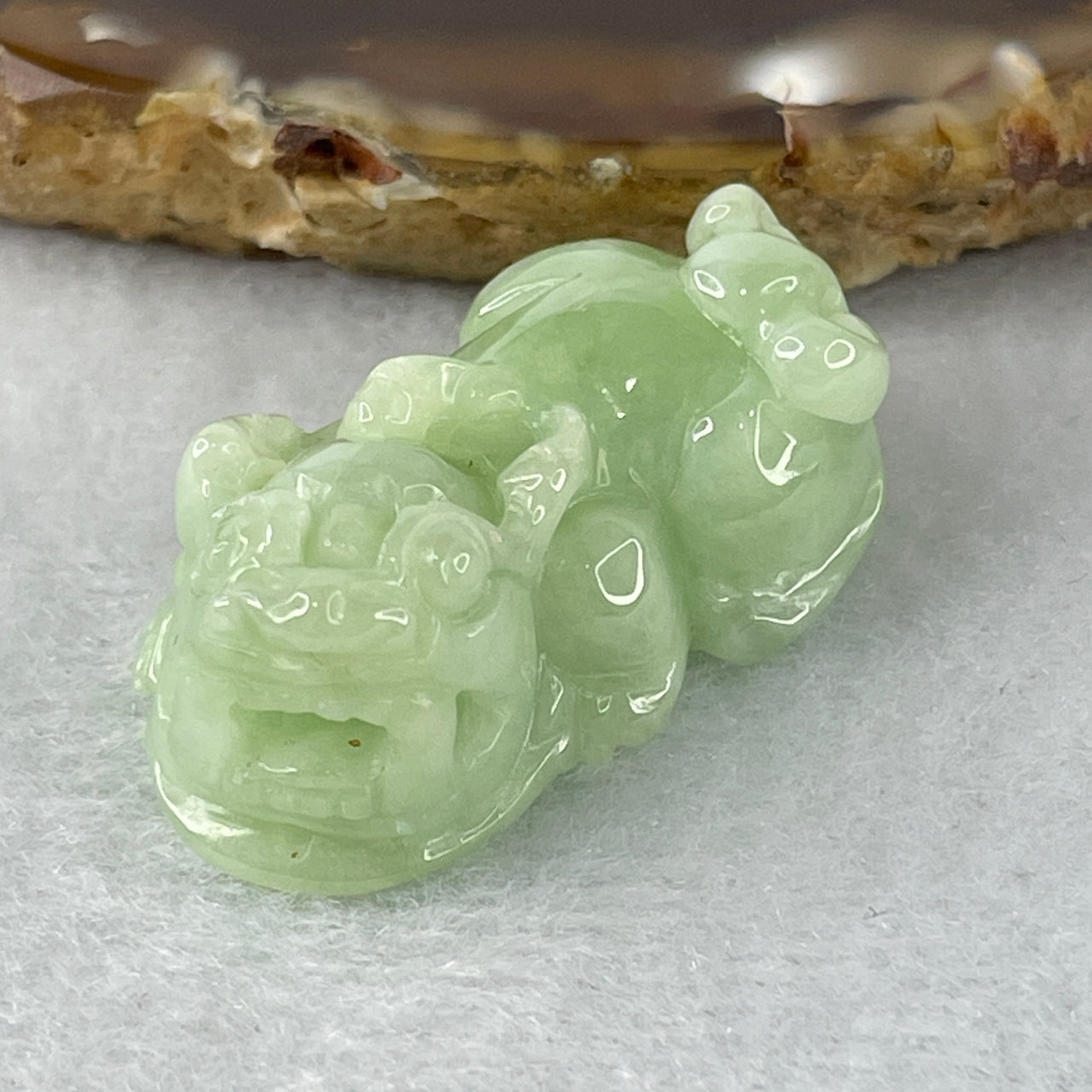 Natural Type A Light Green Jadeite Pixiu Pendant | 100% Untreated Hand-Carved Pi Yao Wealth Beast | Solid Fei Cui Jade Pendant (12.21g | 32.0 × 17.8 × 12.4mm)