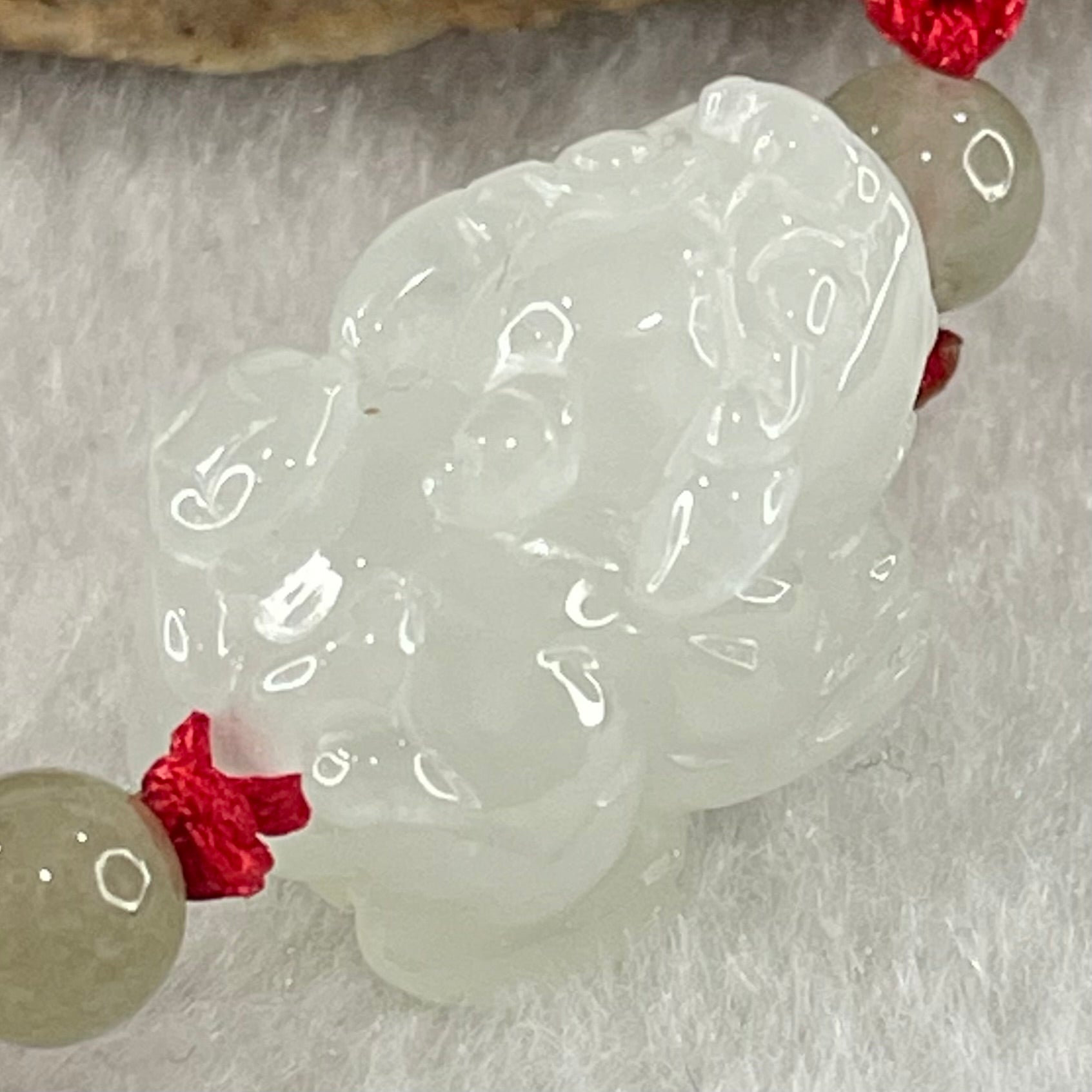 Type A Faint Lavender to White Jadeite Male Pixiu String Bracelet 7.96g 19.0 by 14.1 by 13.4mm - Huangs Jadeite and Jewelry Pte Ltd