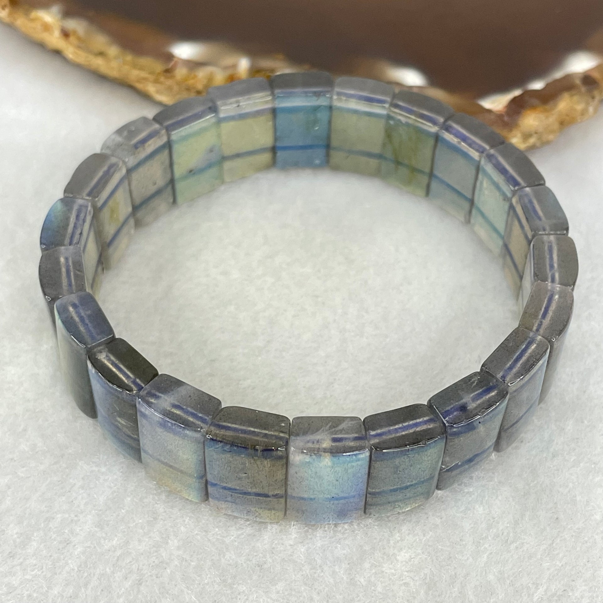 Good Grade Natural Labradorite Shou Pai Bracelet 32.387g 13.4 by 9.0mm 22 pcs - Huangs Jadeite and Jewelry Pte Ltd