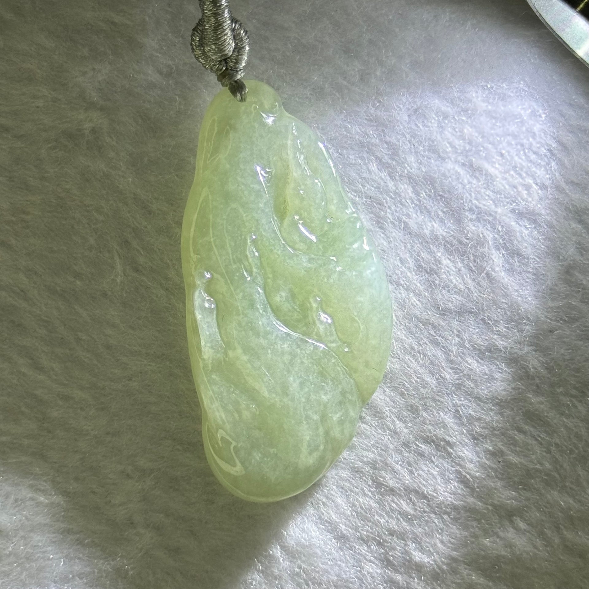 Type A Light Green Jadeite Benefactors Pendent 16.40g 47.8 by 23.6 by 6.1mm - Huangs Jadeite and Jewelry Pte Ltd