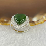 Natural Green Nephrite with Crystals In S925 Sliver Ring  (Adjustable Size) 2.92g 10.4 by 10.0 by 5.0mm - Huangs Jadeite and Jewelry Pte Ltd