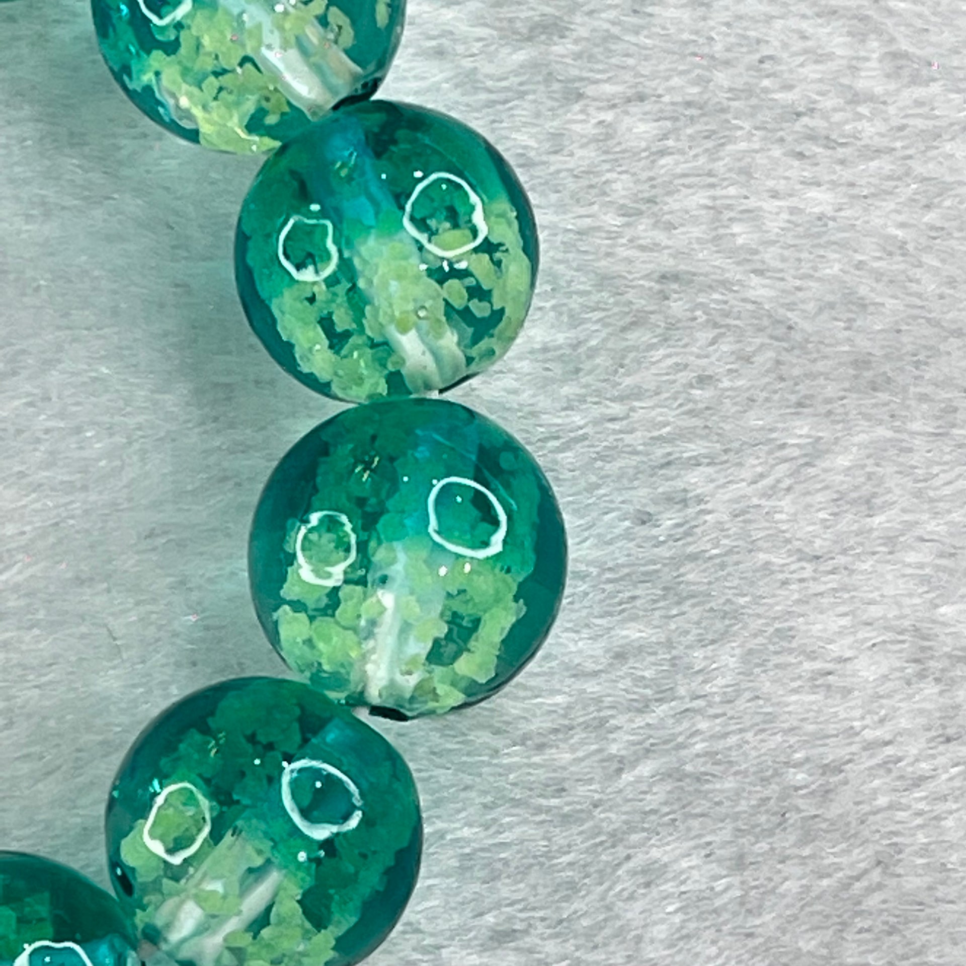 Blueish Green with Yellow Beads Glass Bracelets 27.06g 11cm 12.1mm 12 Beads - Huangs Jadeite and Jewelry Pte Ltd