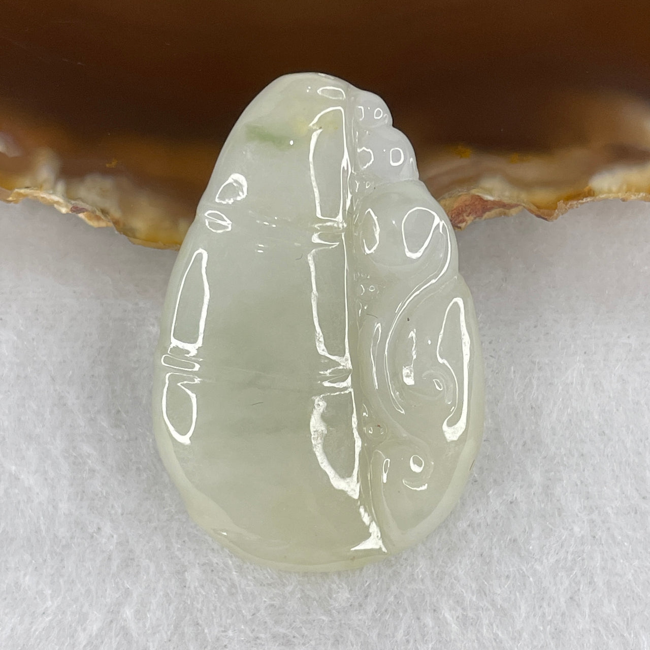 Natural Type A Light Green Jadeite Bamboo with Ruyi Pendant | 100% Untreated Growth & Fulfillment Motif | Elegant Fei Cui Jade Pendant (13.27g | 40.8 × 27.3 × 6.0mm)