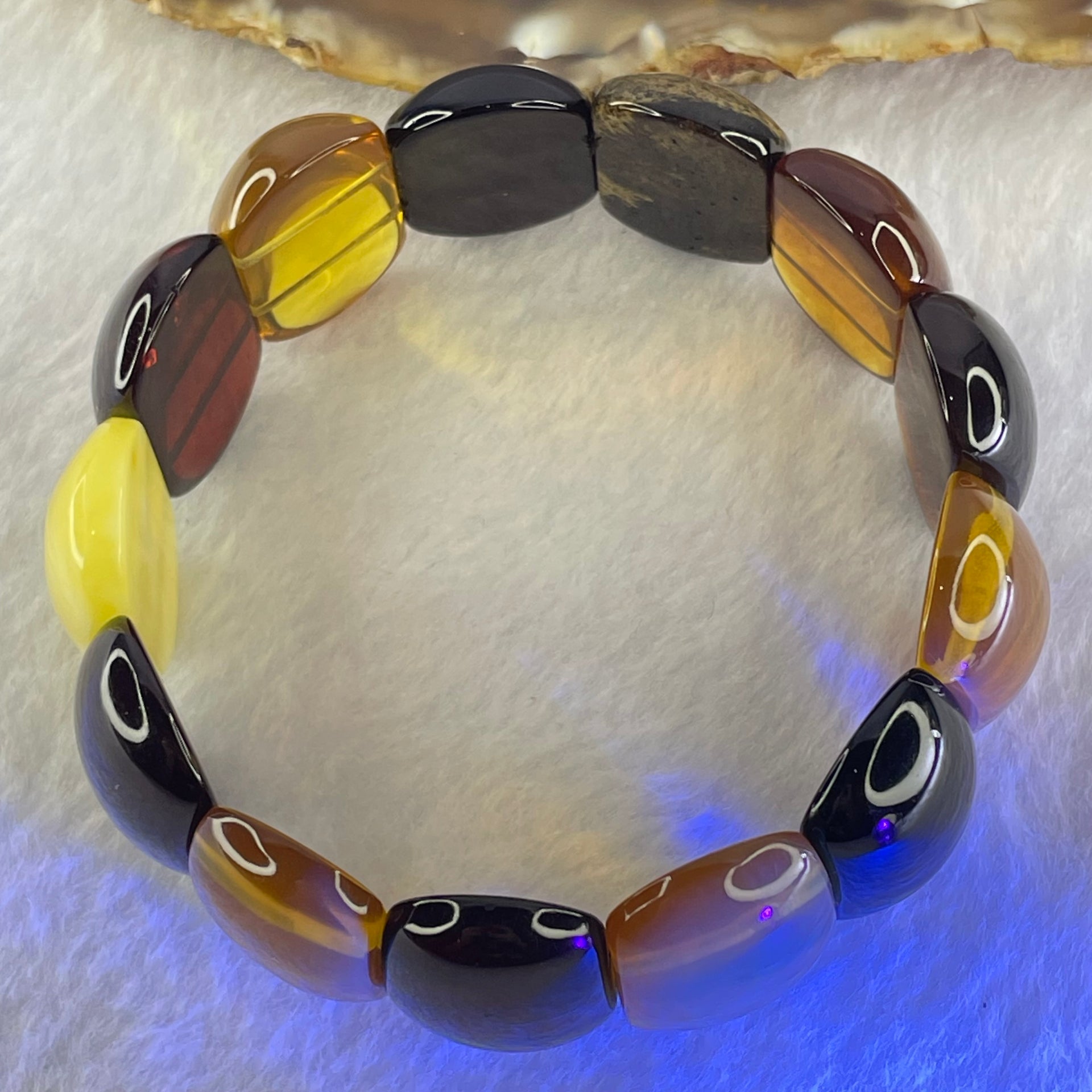 Natural Mixed Color Amber Bracelet 天然多宝琥珀手链 25.74g 18cm 25.2 by 16.4 by 7.5mm 13pcs - Huangs Jadeite and Jewelry Pte Ltd