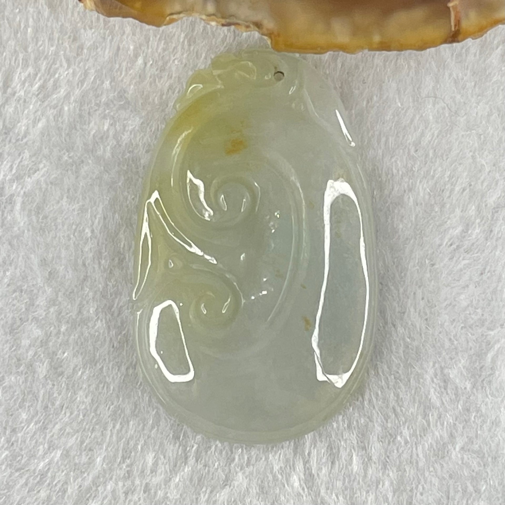 Type A Faint Lavender Green with Yellow Spots Jadeite Ruyi Pendant 6.92g 35.3 by 22.0 by 5.3mm - Huangs Jadeite and Jewelry Pte Ltd