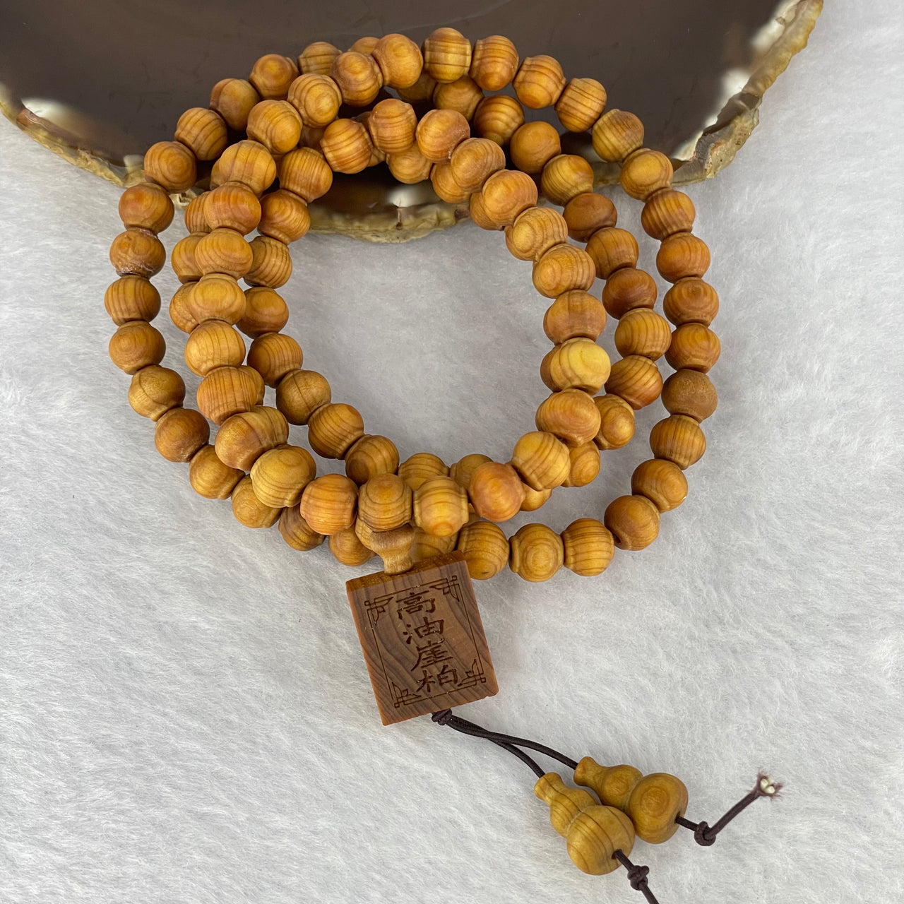 Natural High Oil Content Yabai Wood 高油崖柏 Beads Necklace 25.62g 8.2mm 109 Beads Pendant 19.4 by 16.5 by 6.5mm - Huangs Jadeite and Jewelry Pte Ltd