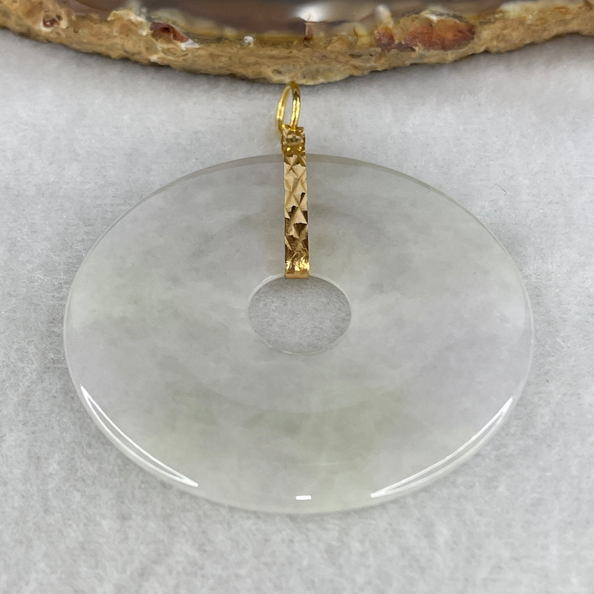 NGI Certified Natural Type A Light Lavender & Light Green Jadeite "Ping An Kou" Donut Pendant in 22K Yellow Gold Clasp | 49.11x49.05x4.21mm (20.76g | Sovereign Peace, Infinite Wealth)