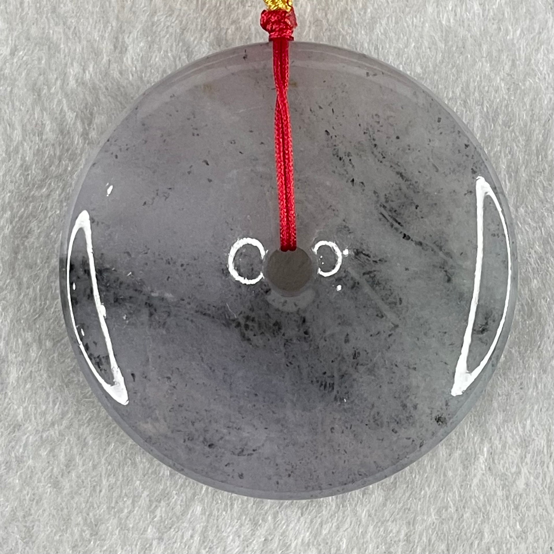 Type A Lavender with Wuji Grey Patches Jadeite Ping An Kou Donut Pendant Necklace 66.60g 52.1 by 9.7mm - Huangs Jadeite and Jewelry Pte Ltd