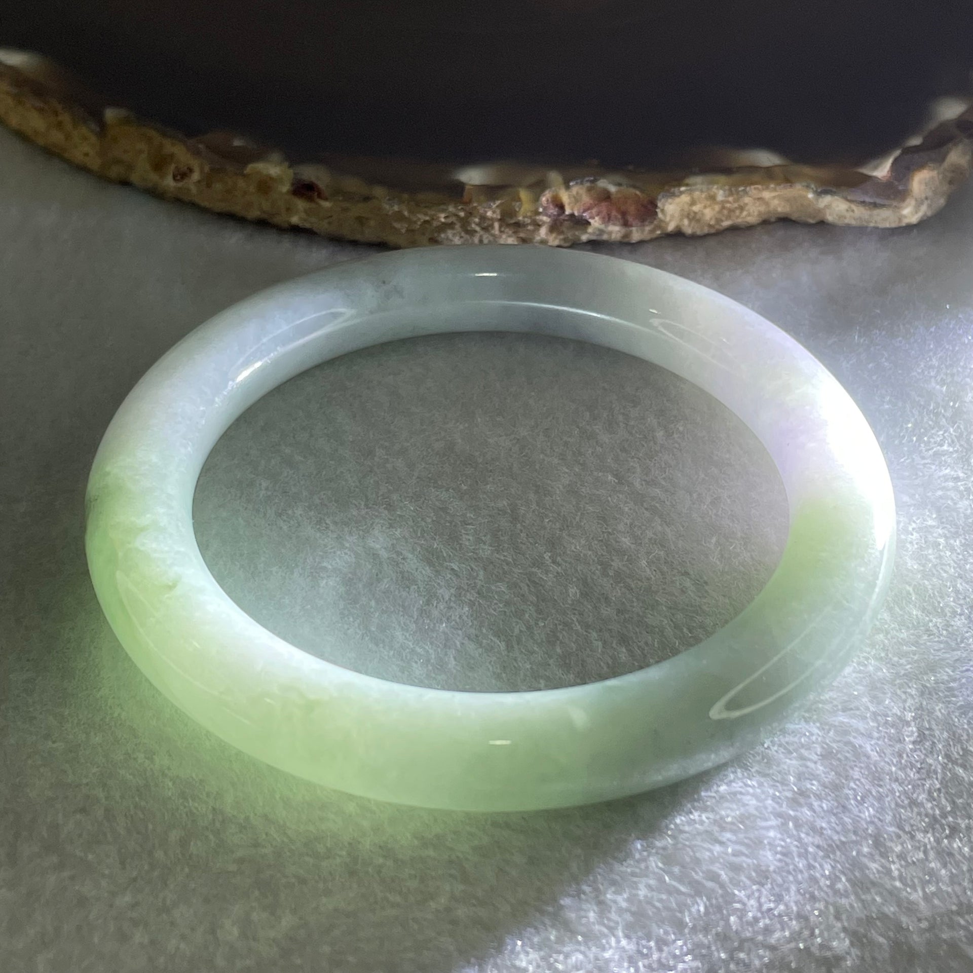 Type A Light Green with Lavender and Blueish Green Floral Piao Hua Jadeite Bangle 46.69g Inner Diameter 55.5mm 9.0 by 10.4mm (Internal Line) - Huangs Jadeite and Jewelry Pte Ltd